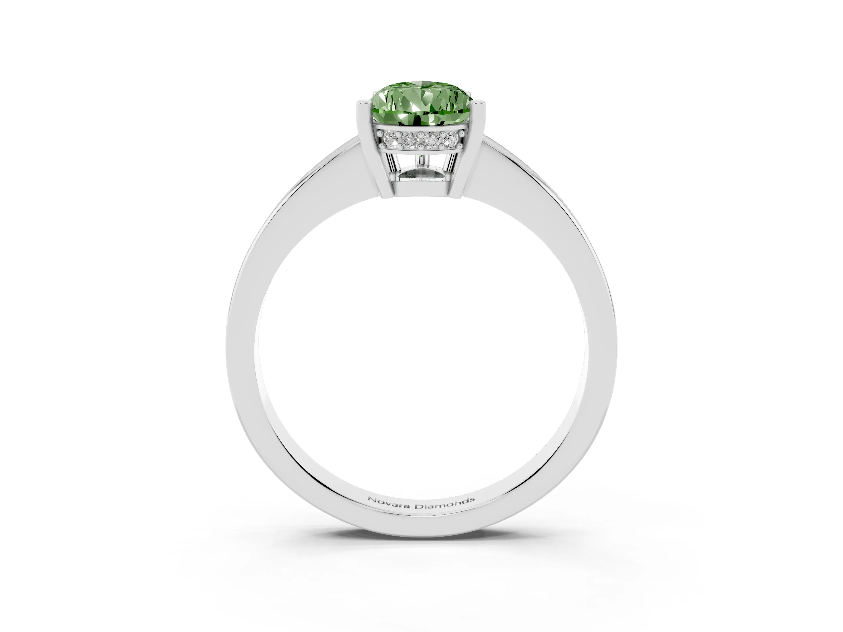 Fancy Green Pear Cut Diamond Pavé Band Prong Set Solitaire Ring Set in Platinum