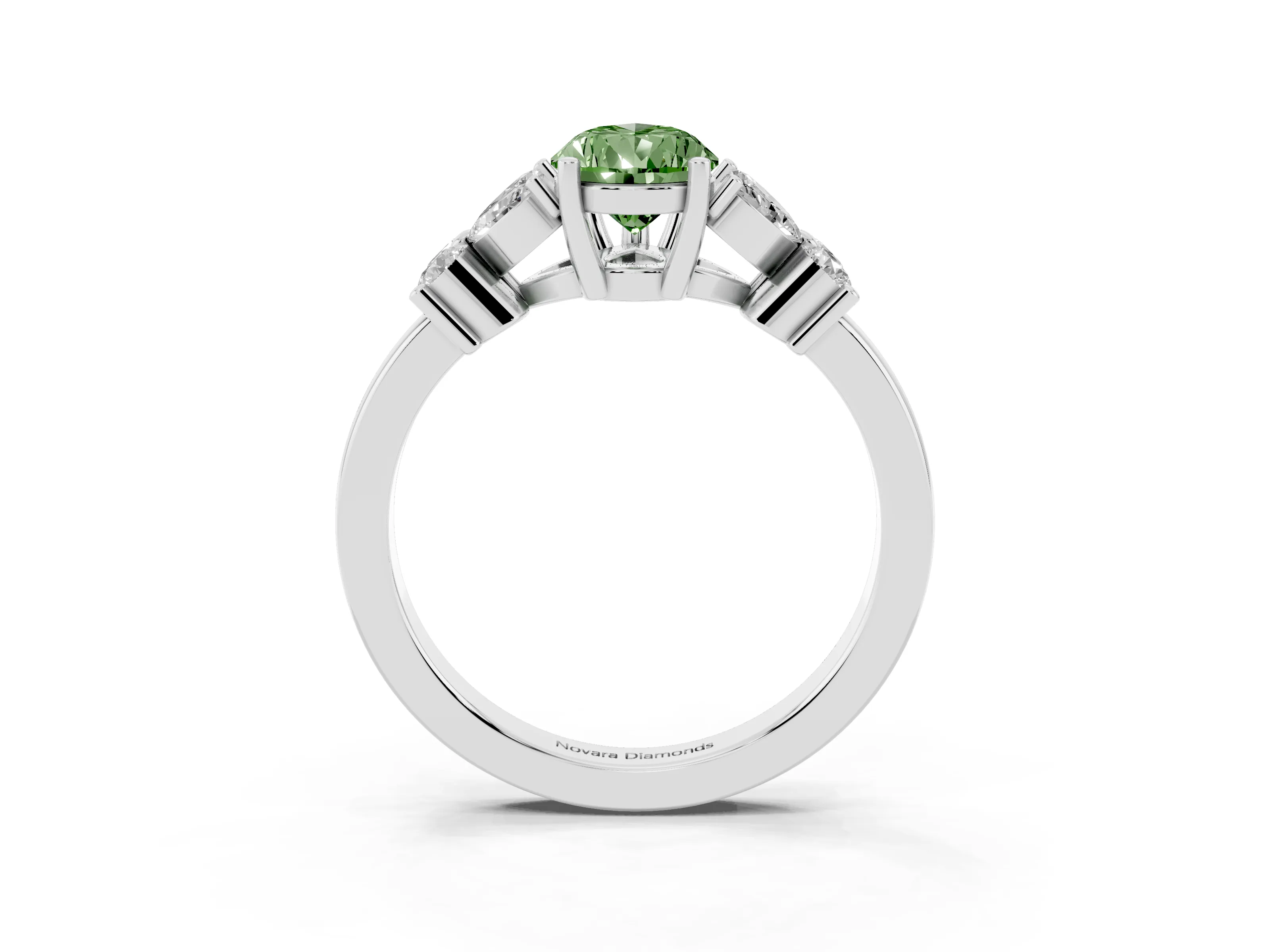 Fancy Green Pear Cut Diamond Floral Cluster Ring Set in Silver with Marquise Petals and Prong Setting