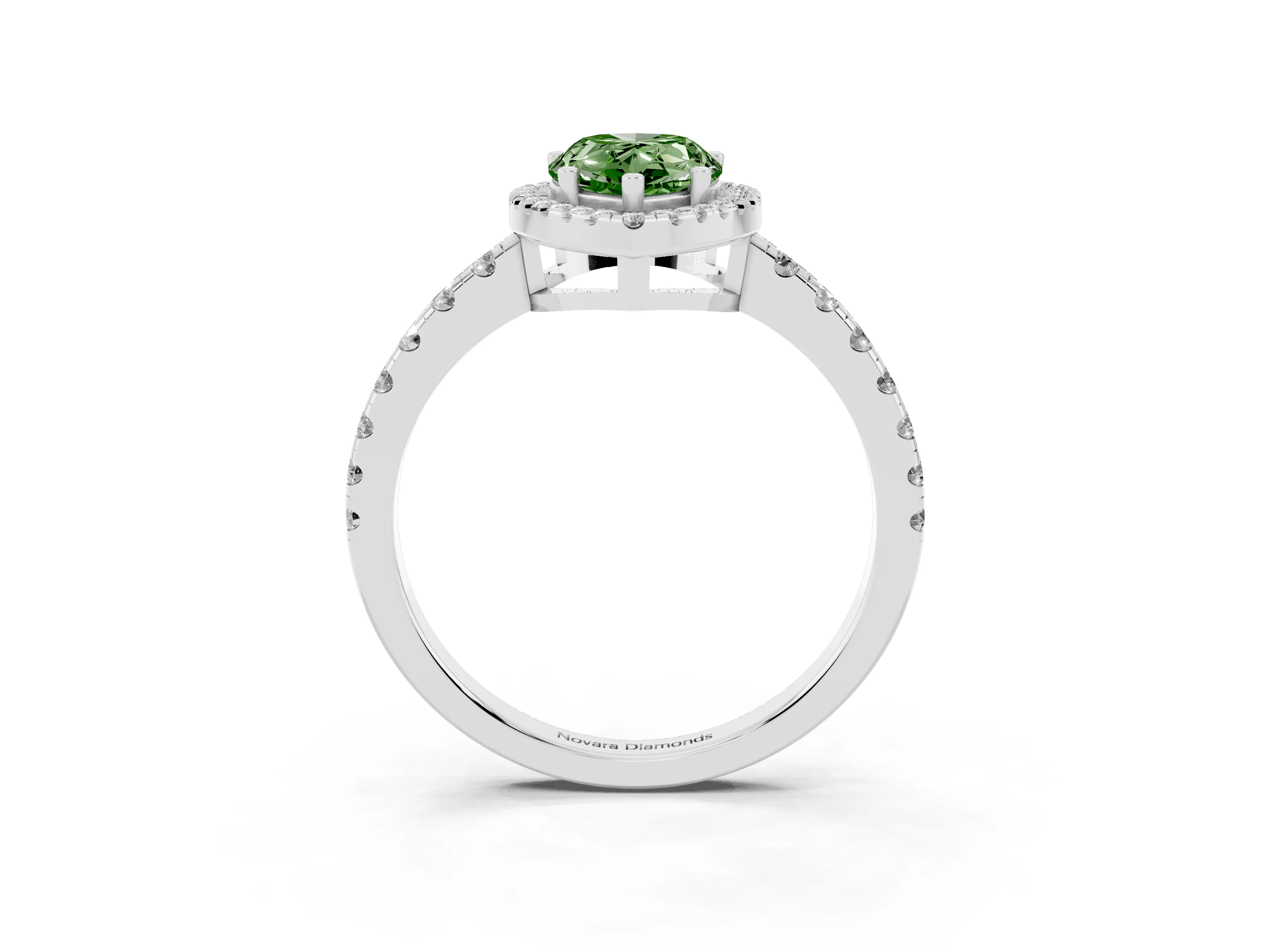 Fancy Green Pear Cut Diamond Halo Ring Set in Platinum with Delicate Pavé Band and Prong Setting