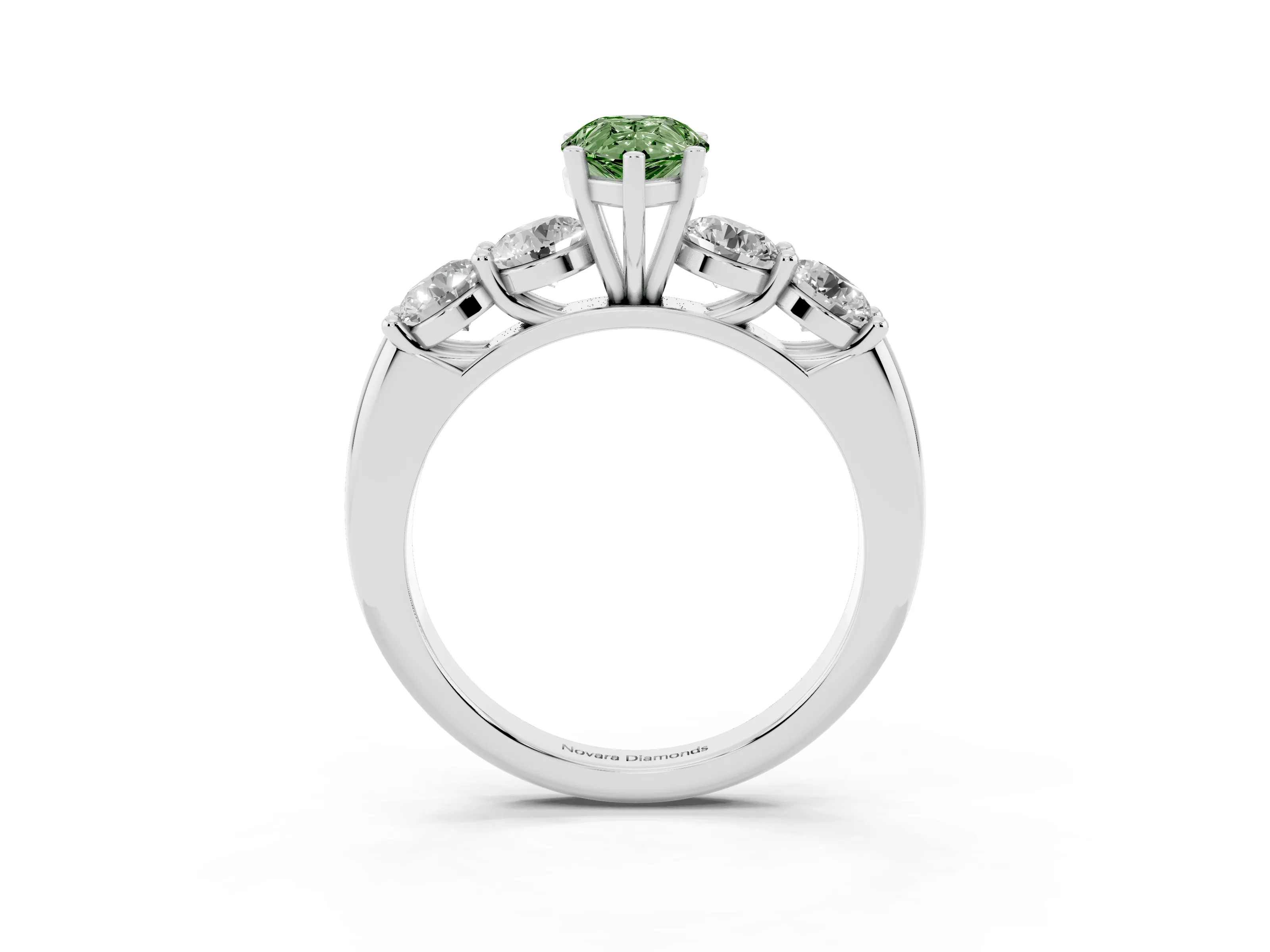 Fancy Green Pear Cut Diamond Five-Stone Prong Set Ring Set in White gold with Classic Band