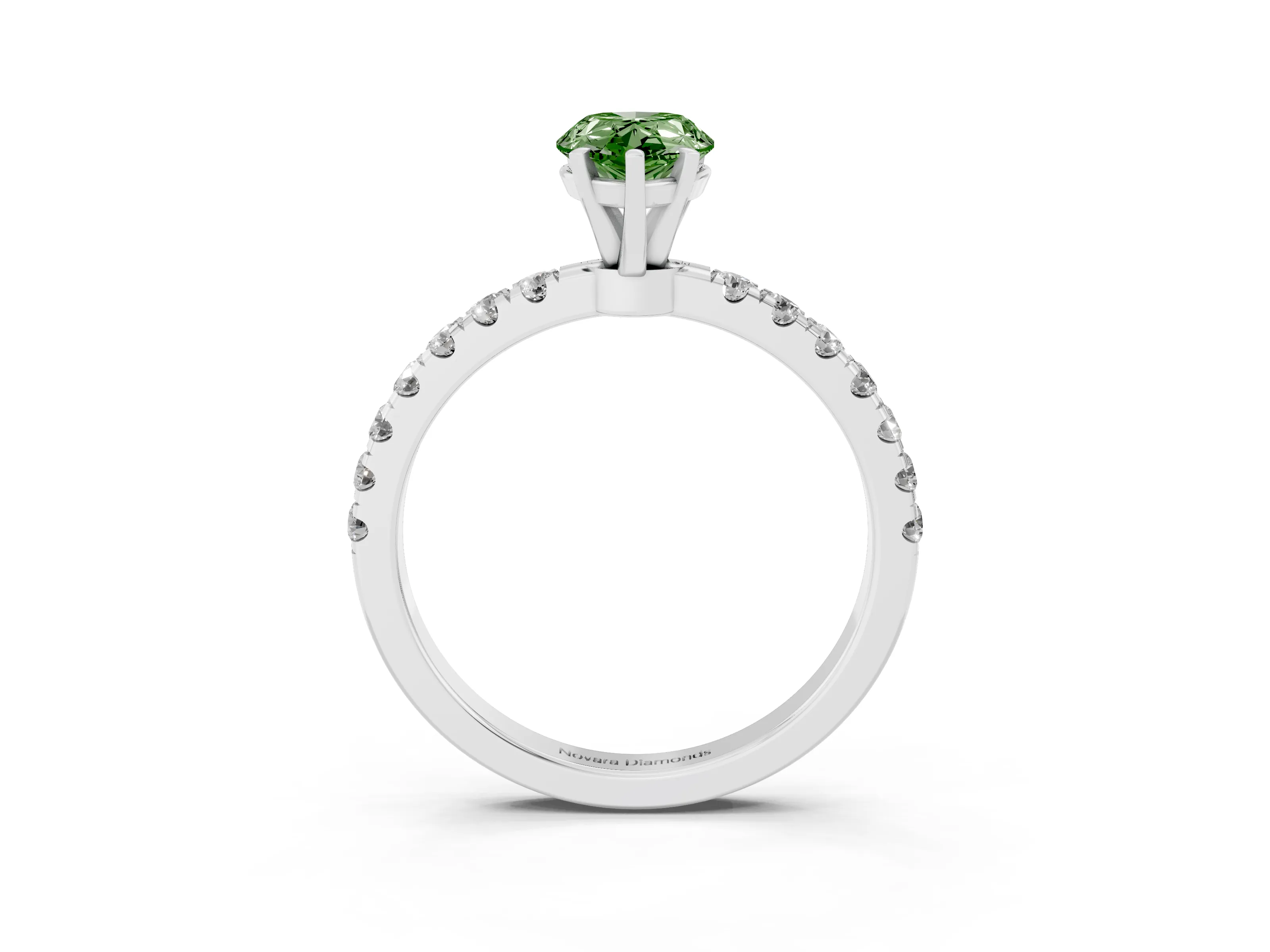 Fancy Green Pear Cut Diamond Solitaire Ring Set in Platinum with Pavé Accents and Prong Setting