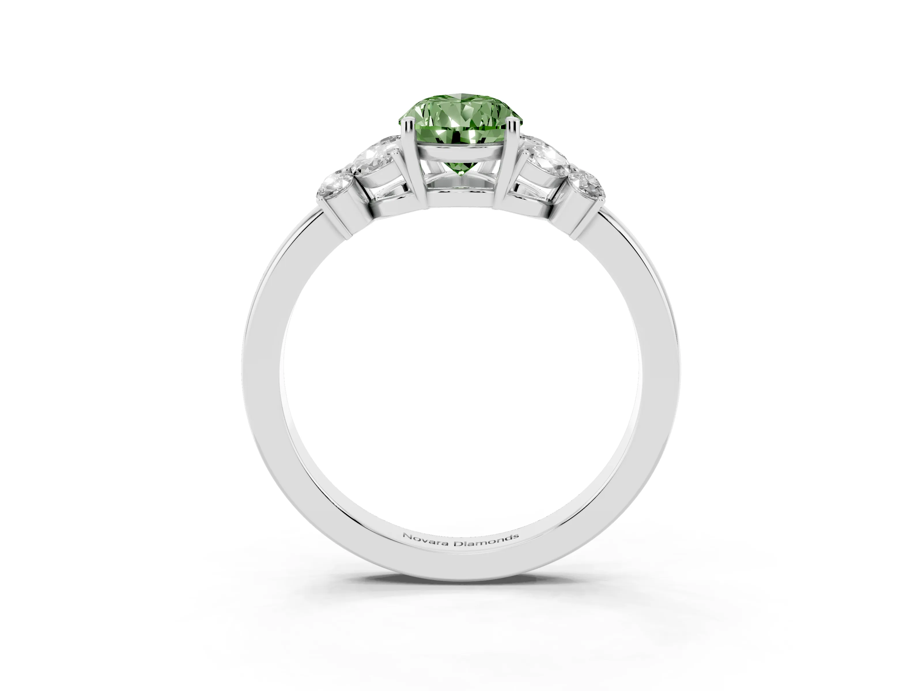 Fancy Green Pear Cut Diamond Solitaire Floral Ring Set in Silver with Marquise Petals and Prong Setting