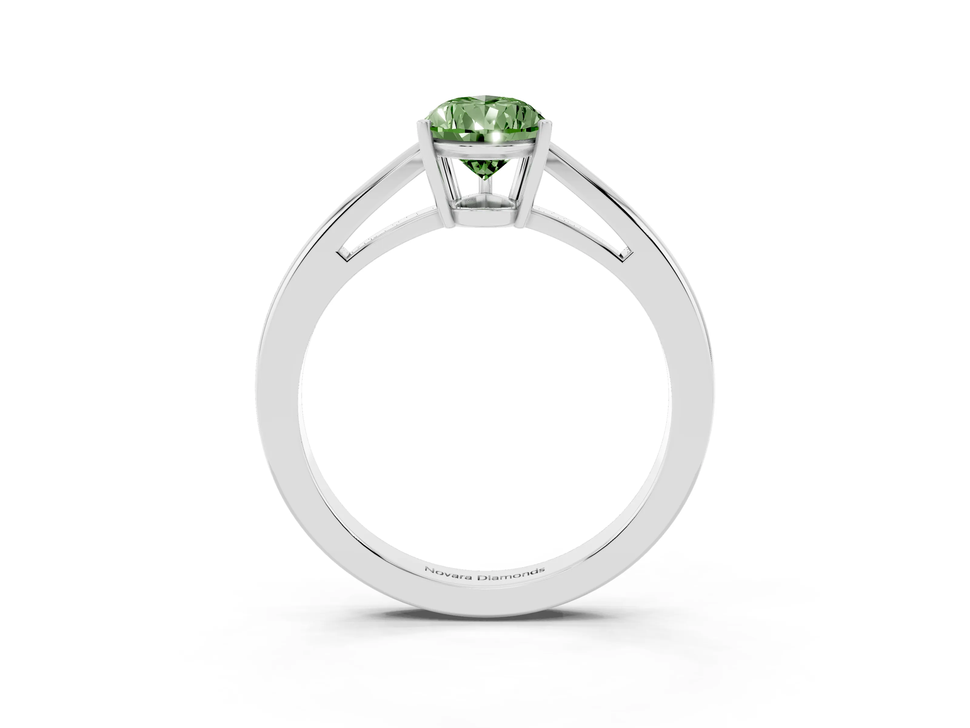 Fancy Green Pear Cut Diamond Solitaire Ring Set in Silver with Split Shank and Prong Setting