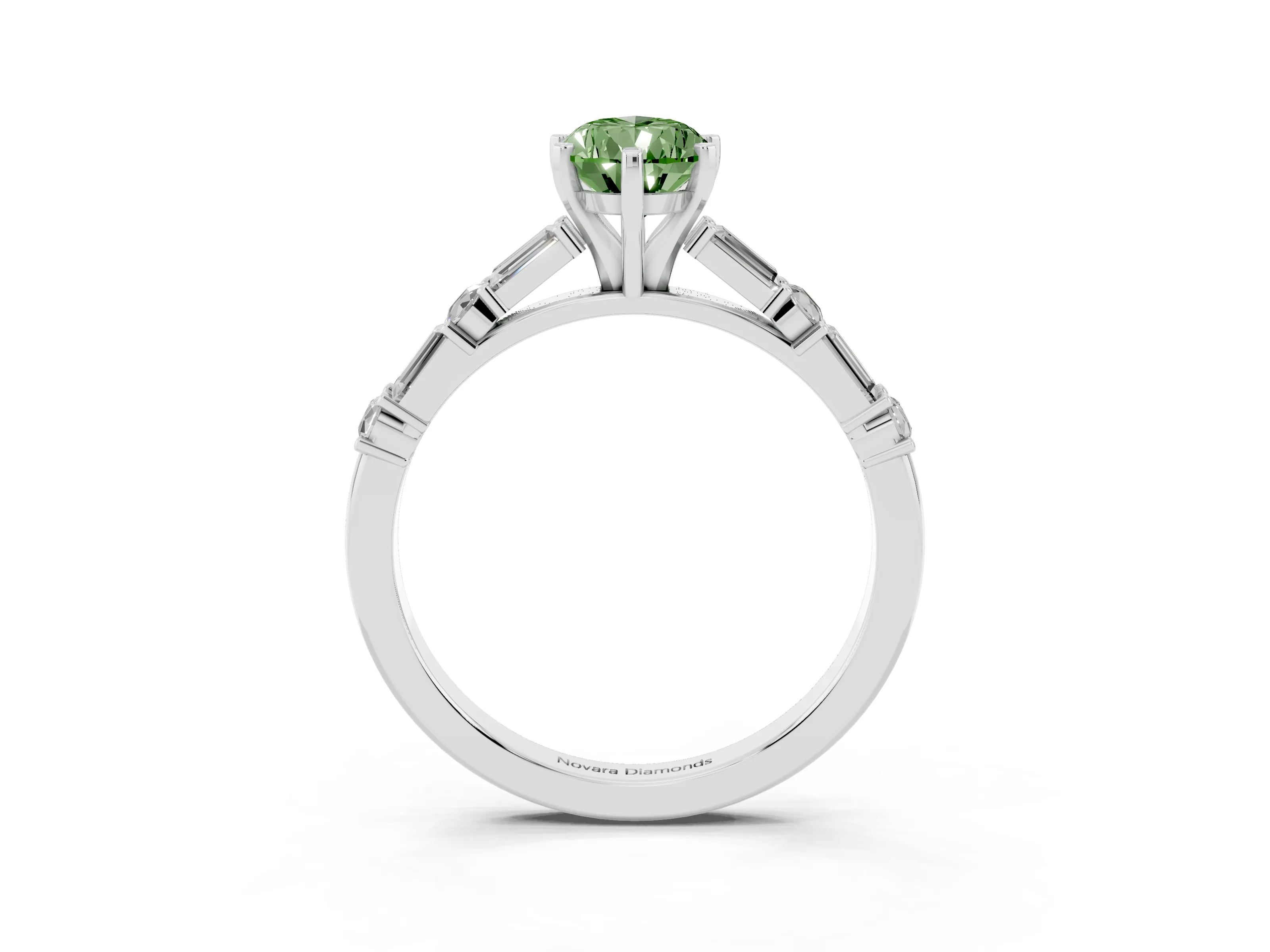 Fancy Green Pear Cut Diamond Solitaire Set in Platinum with Side Baguettes and Channel Set Band