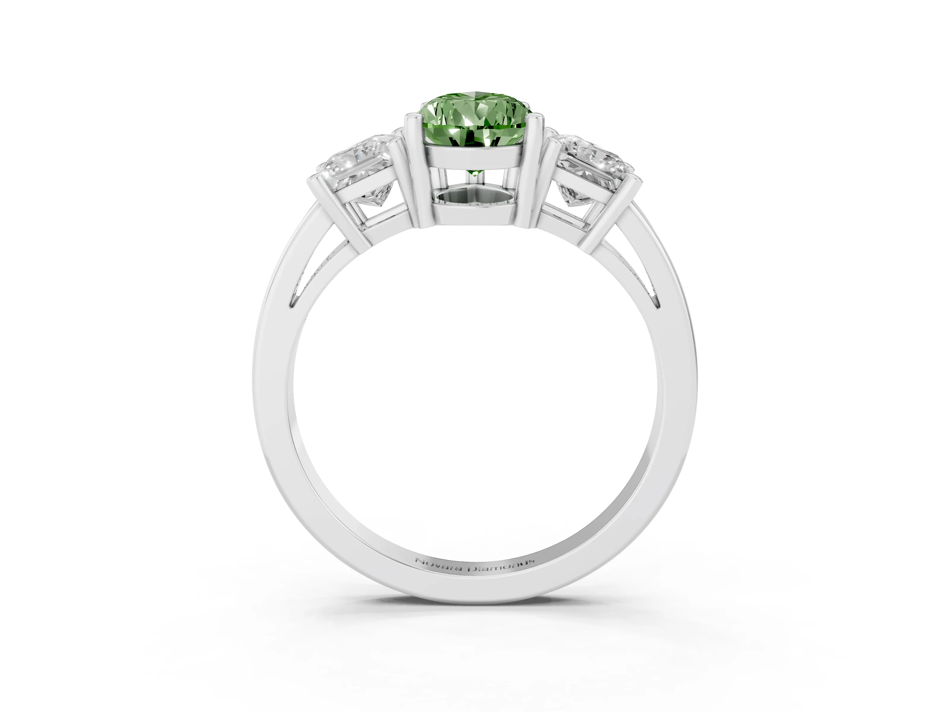 Fancy Green Three-Stone Pear Cut Diamond Solitaire Ring Set in Platinum with Prong Setting