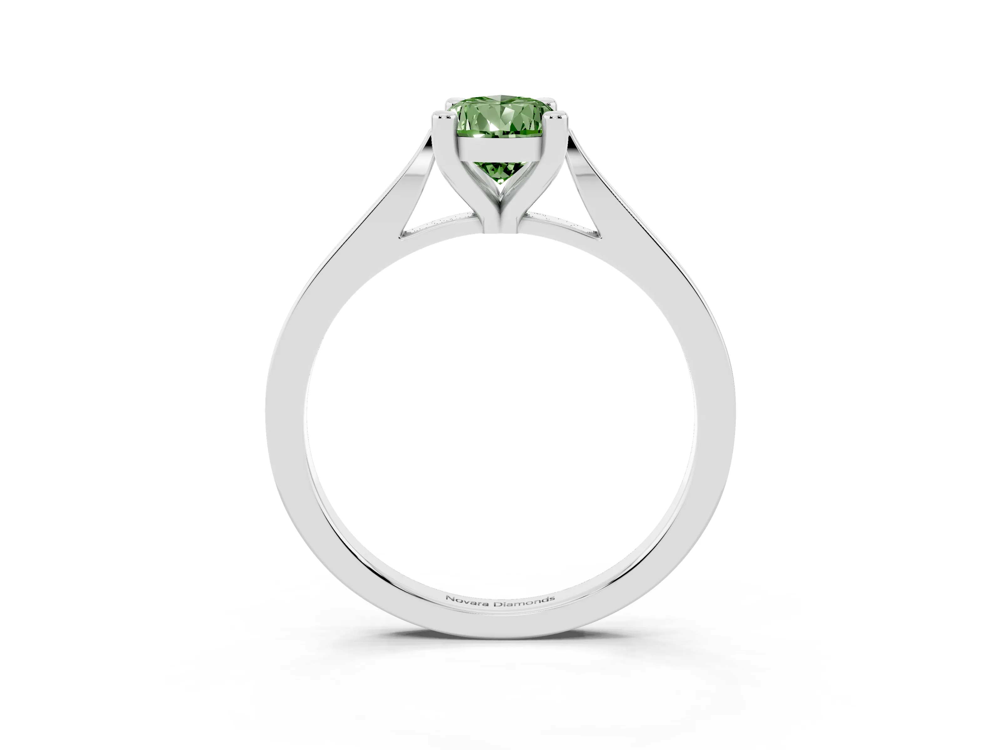 Fancy Green Pear Cut Diamond Solitaire Ring Set in Platinum with Prong Setting and Tapered Band