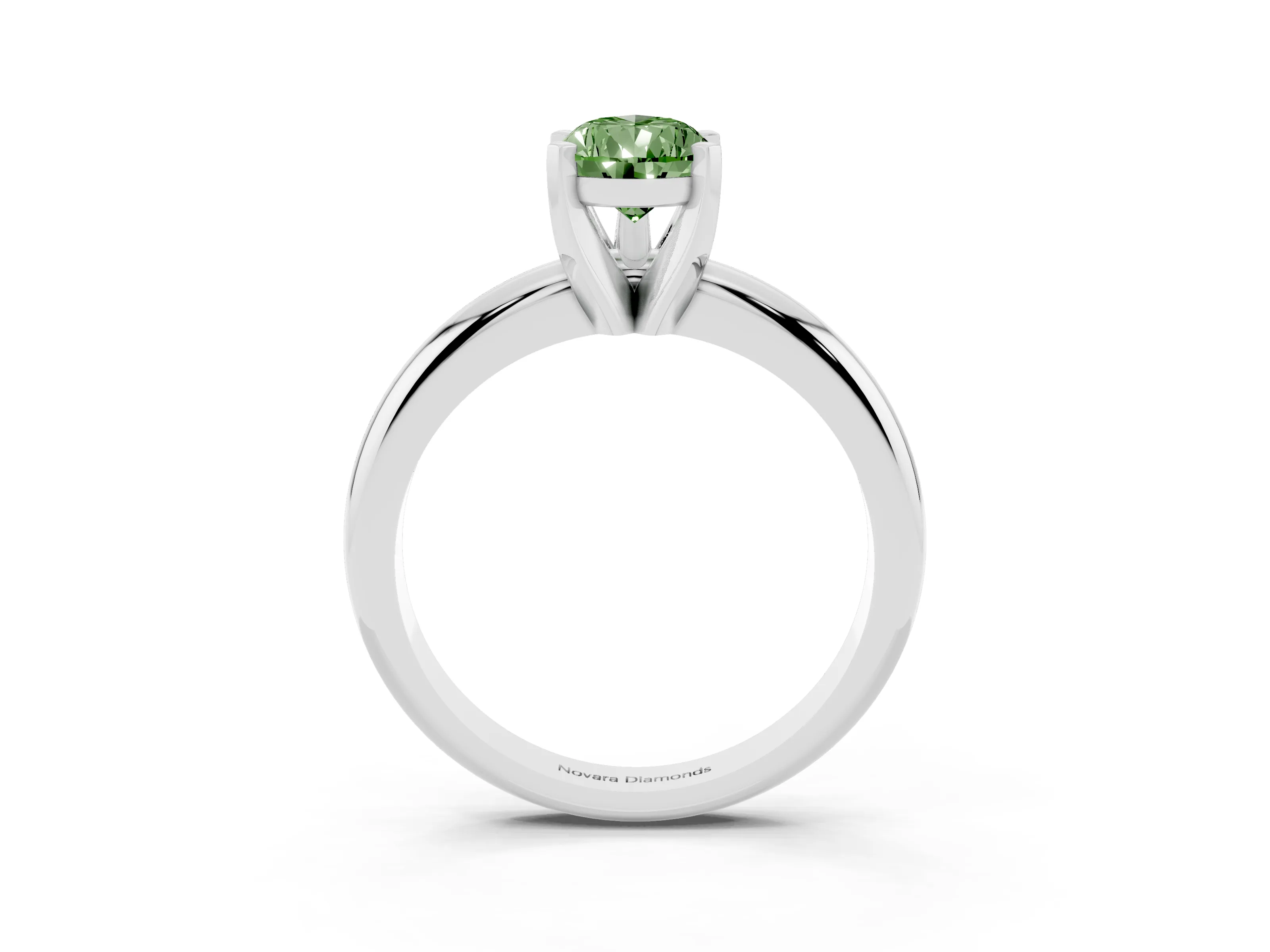 Fancy Green Pear Cut Diamond Solitaire Engagement Ring Set in Platinum with Round Band and Prong Setting
