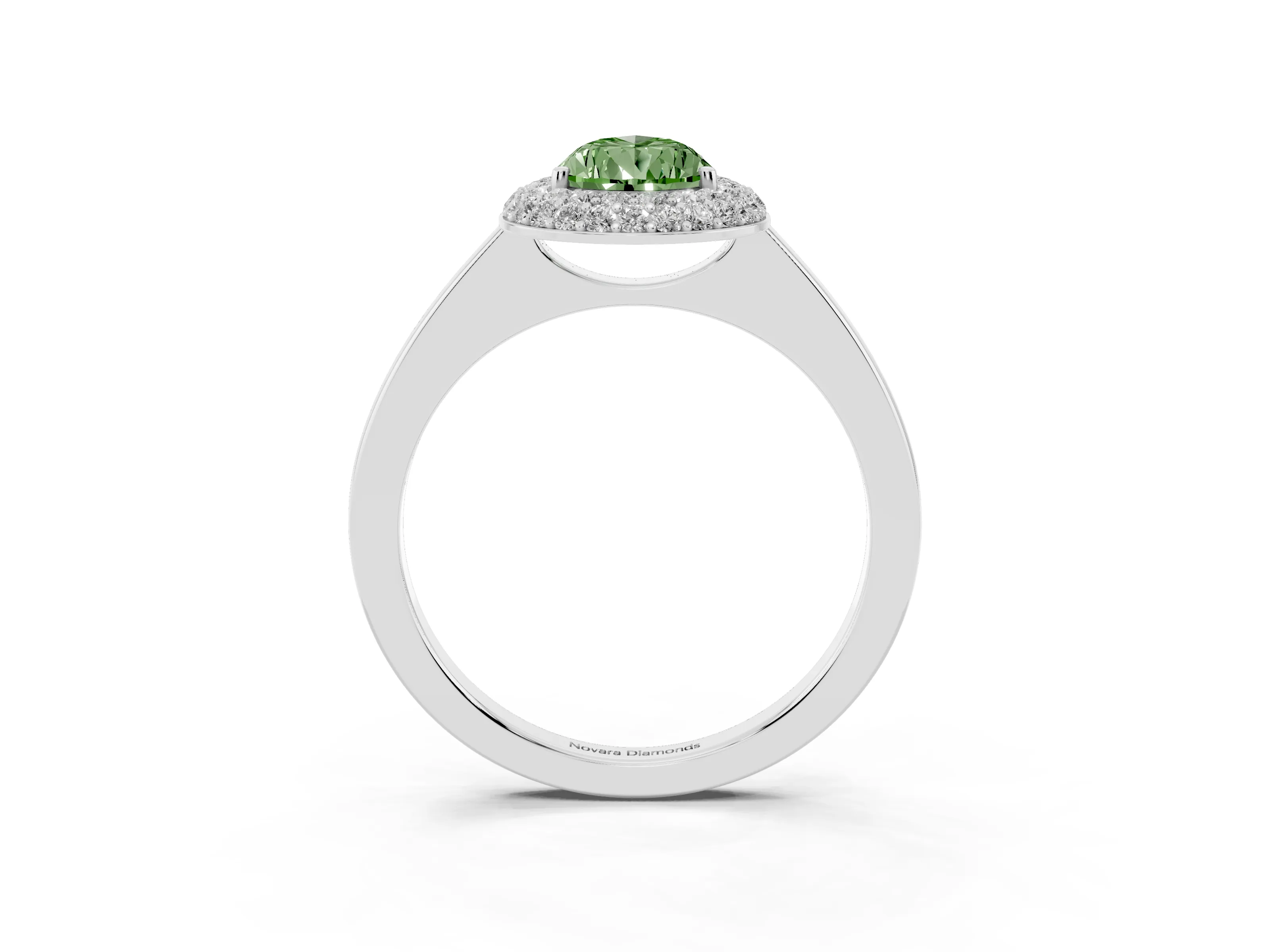 Fancy Green Pear Cut Diamond Halo Engagement Ring Set in Platinum with Solitaire Band and Prong Setting