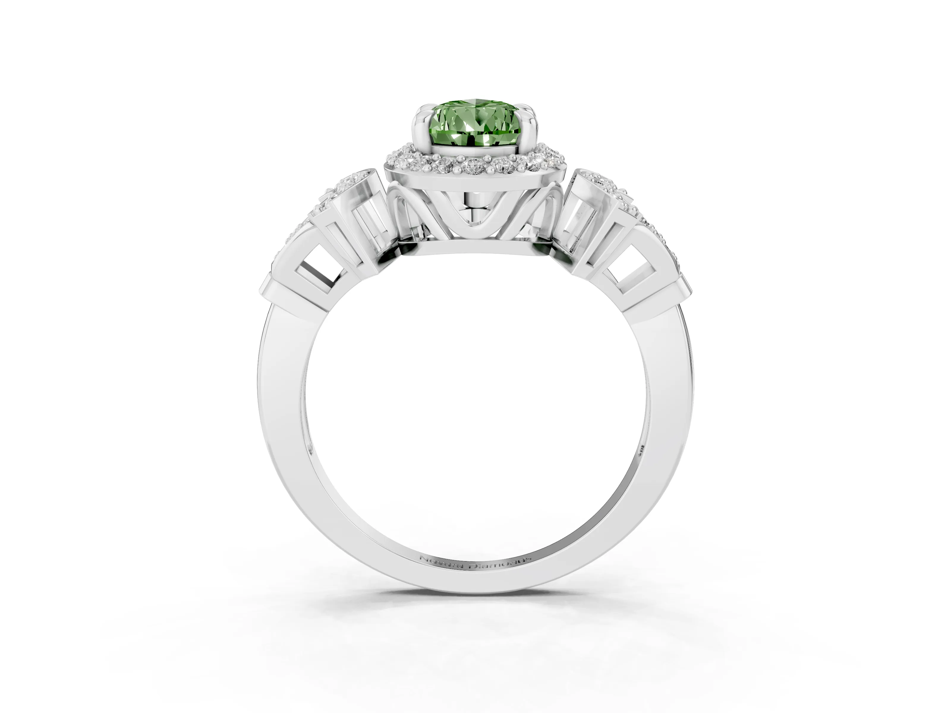 Fancy Green Pear Cut Diamond Halo Engagement Ring Set in Silver with Accent Stone Split Shank