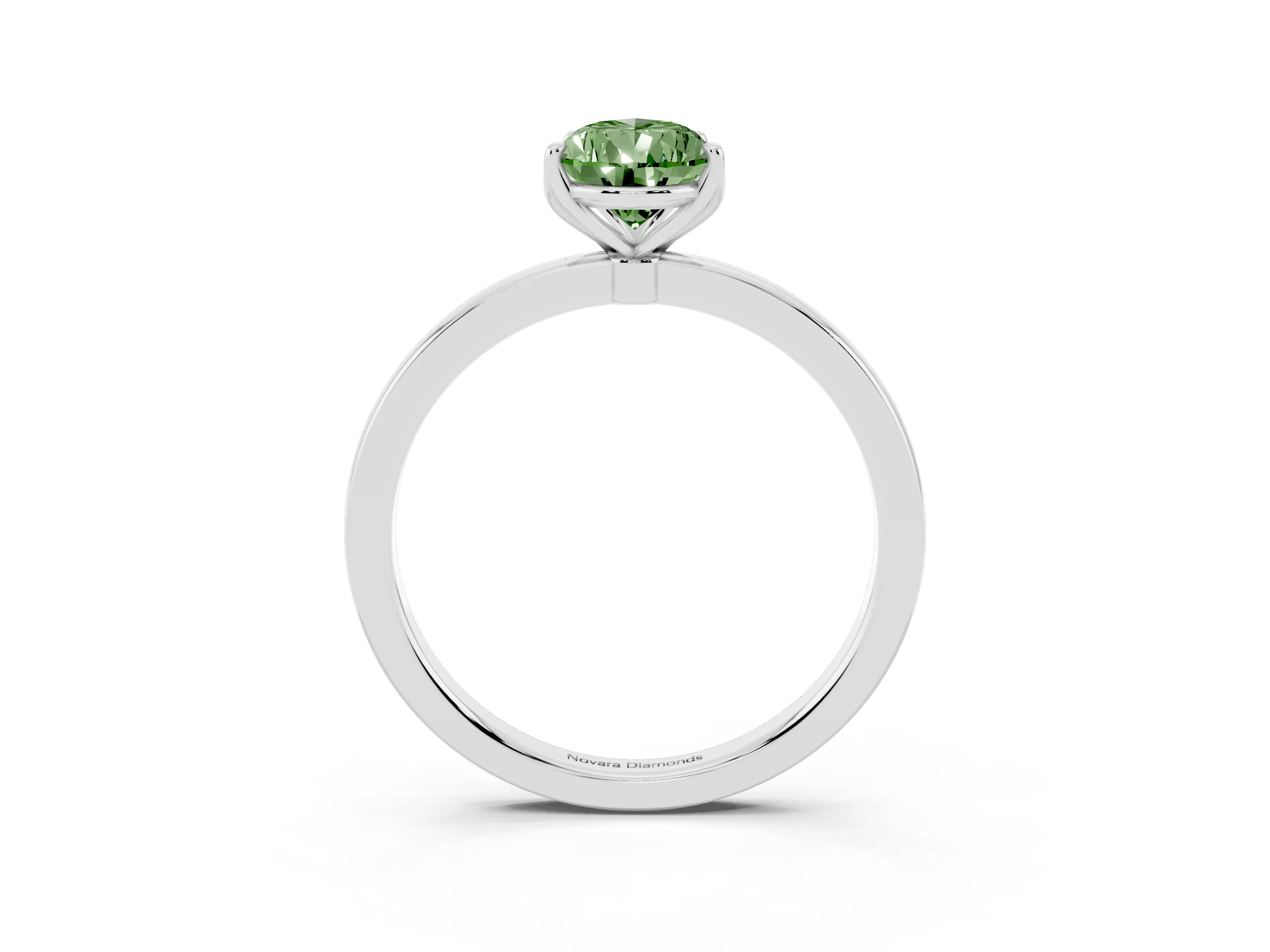 Fancy Green Pear Cut Diamond Solitaire Ring Set in Platinum with Prong Setting and Thin Polished Band