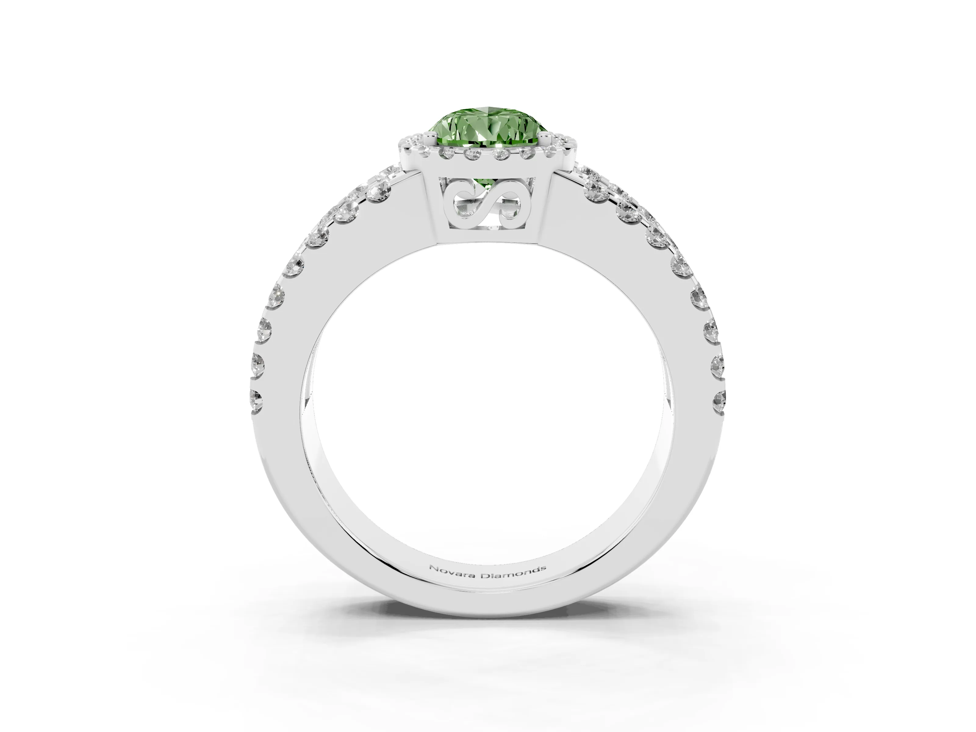 Fancy Green Pear Cut Diamond Halo Ring Set in Platinum with Pavé Split Shank and Prong Setting