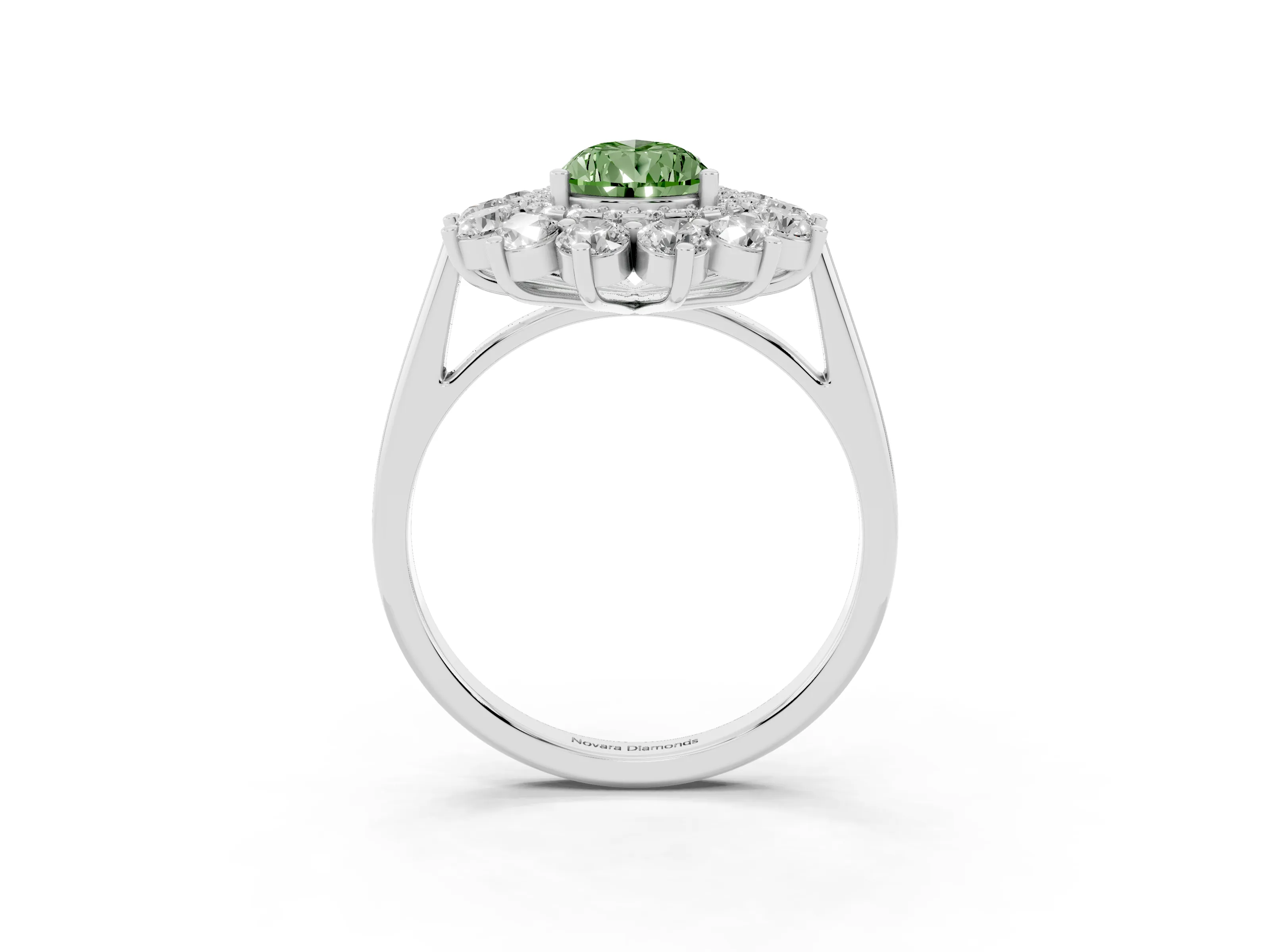 Fancy Green Pear Cut Diamond Floral Double Halo Ring Set in White gold with Round Petals