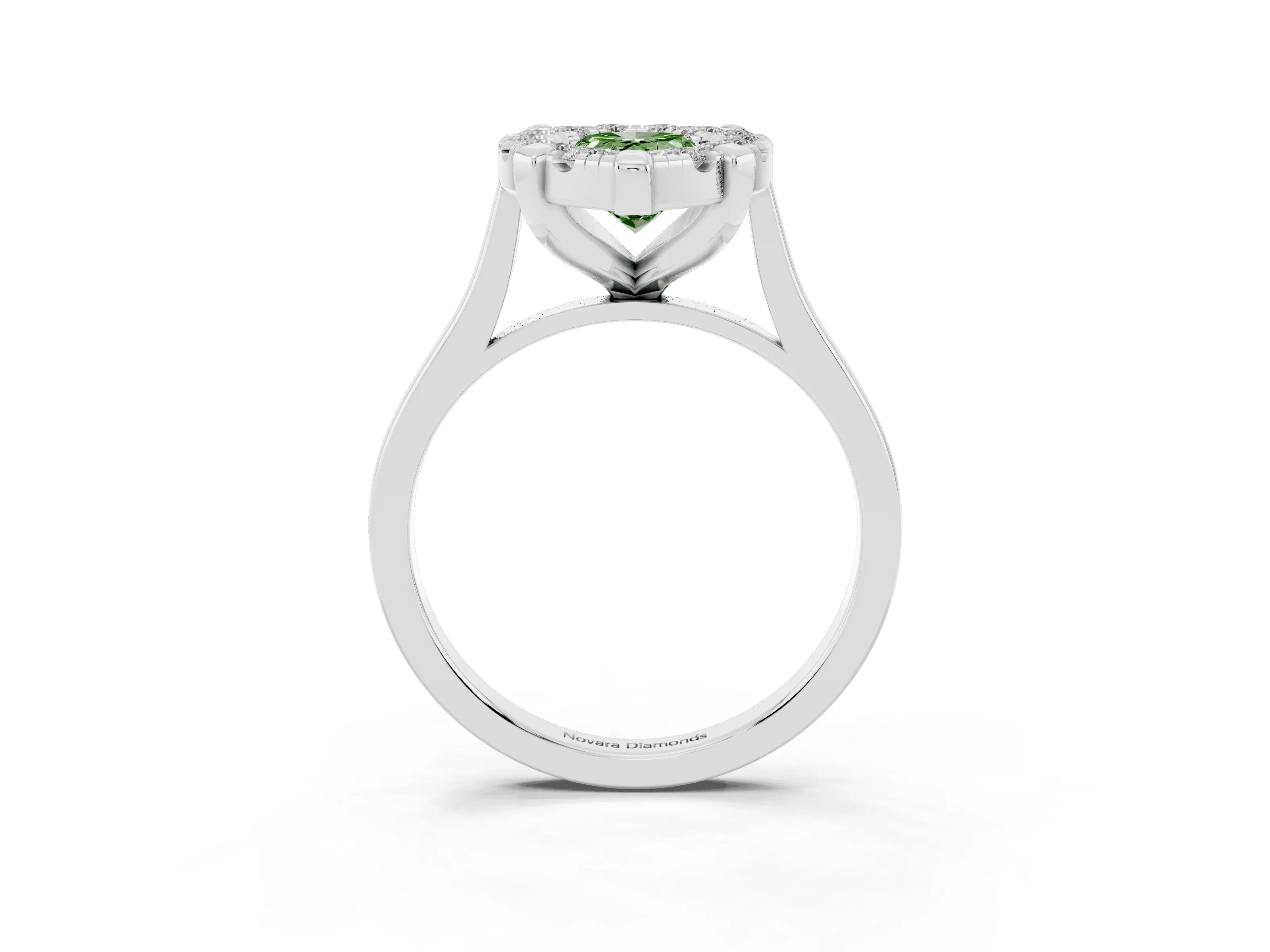 Fancy Green Pear Cut Diamond Cluster Halo Solitaire Ring Set in Silver with Prong Setting