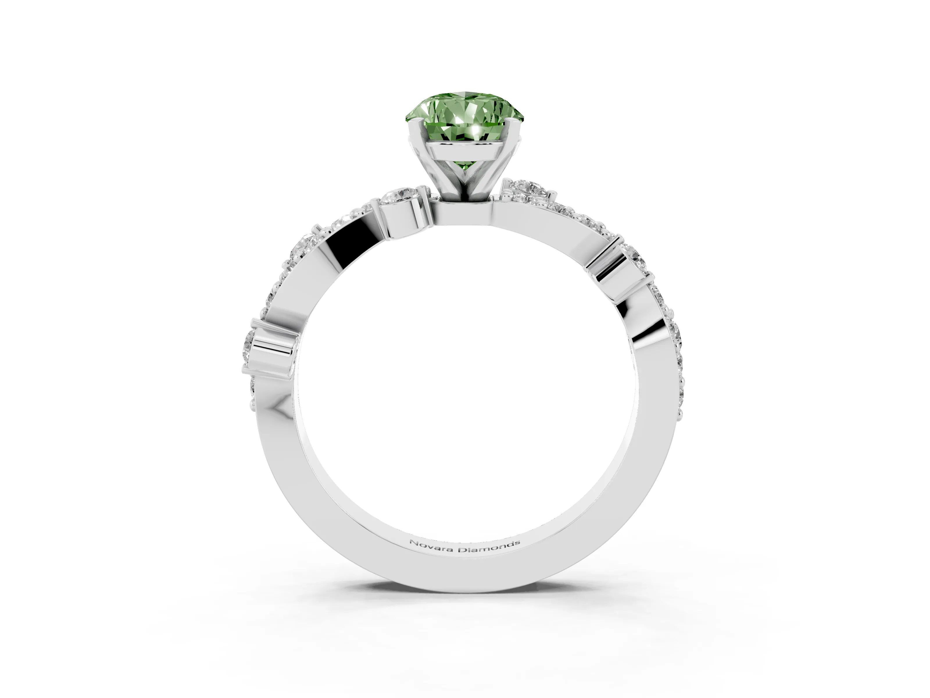 Fancy Green Pear Cut Diamond Solitaire Twisted Band Set in White gold with Pavé Setting