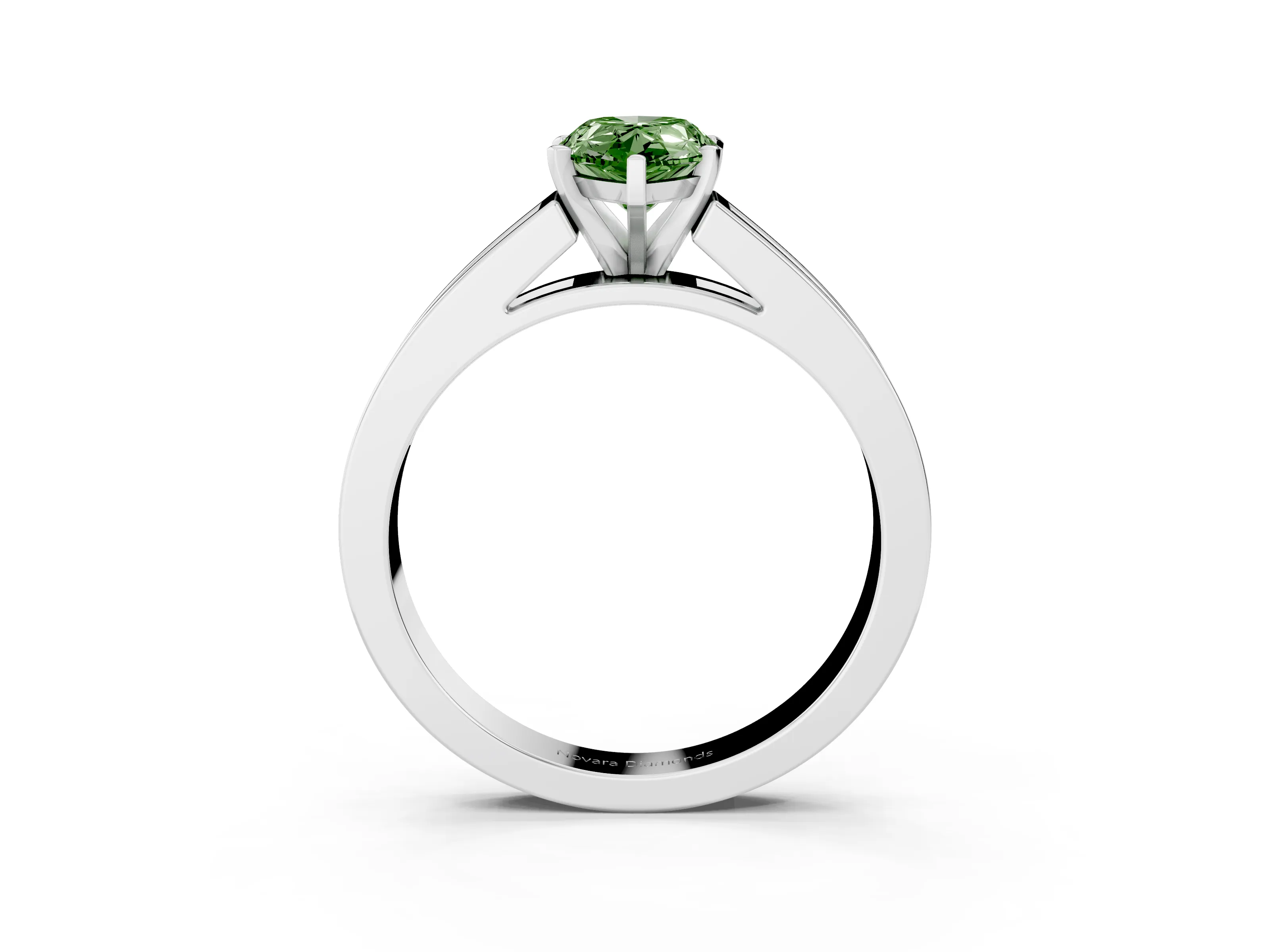 Fancy Green Pear Cut Diamond Solitaire Ring Set in Silver with Channel-Set Band and Prong Setting