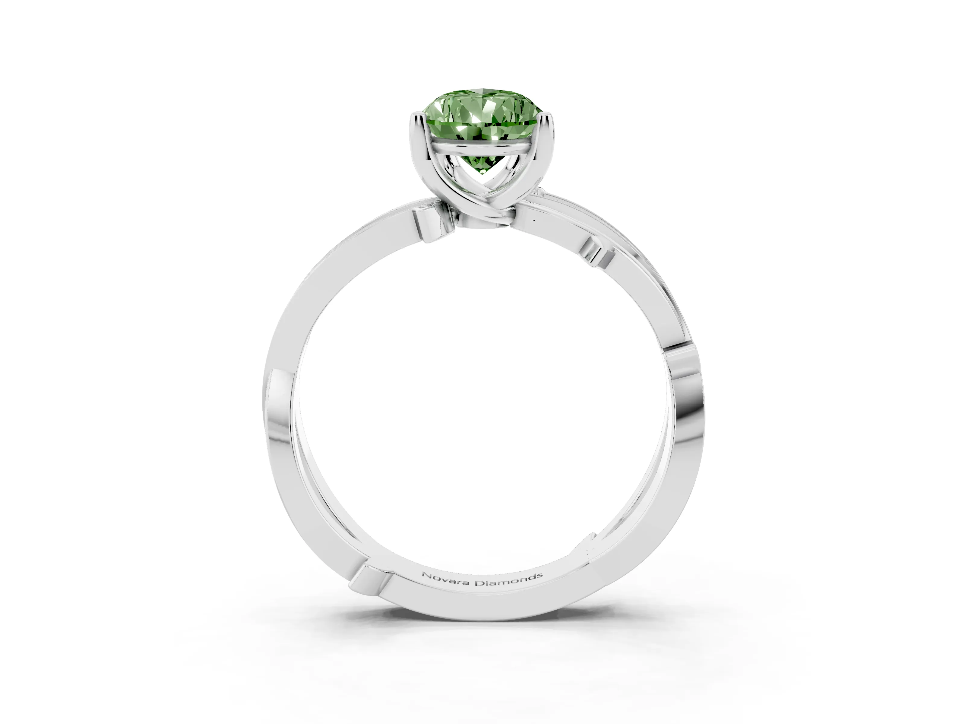 Fancy Green Pear Cut Diamond Pavé Twist Band Solitaire Ring Set in Silver with Prong Setting
