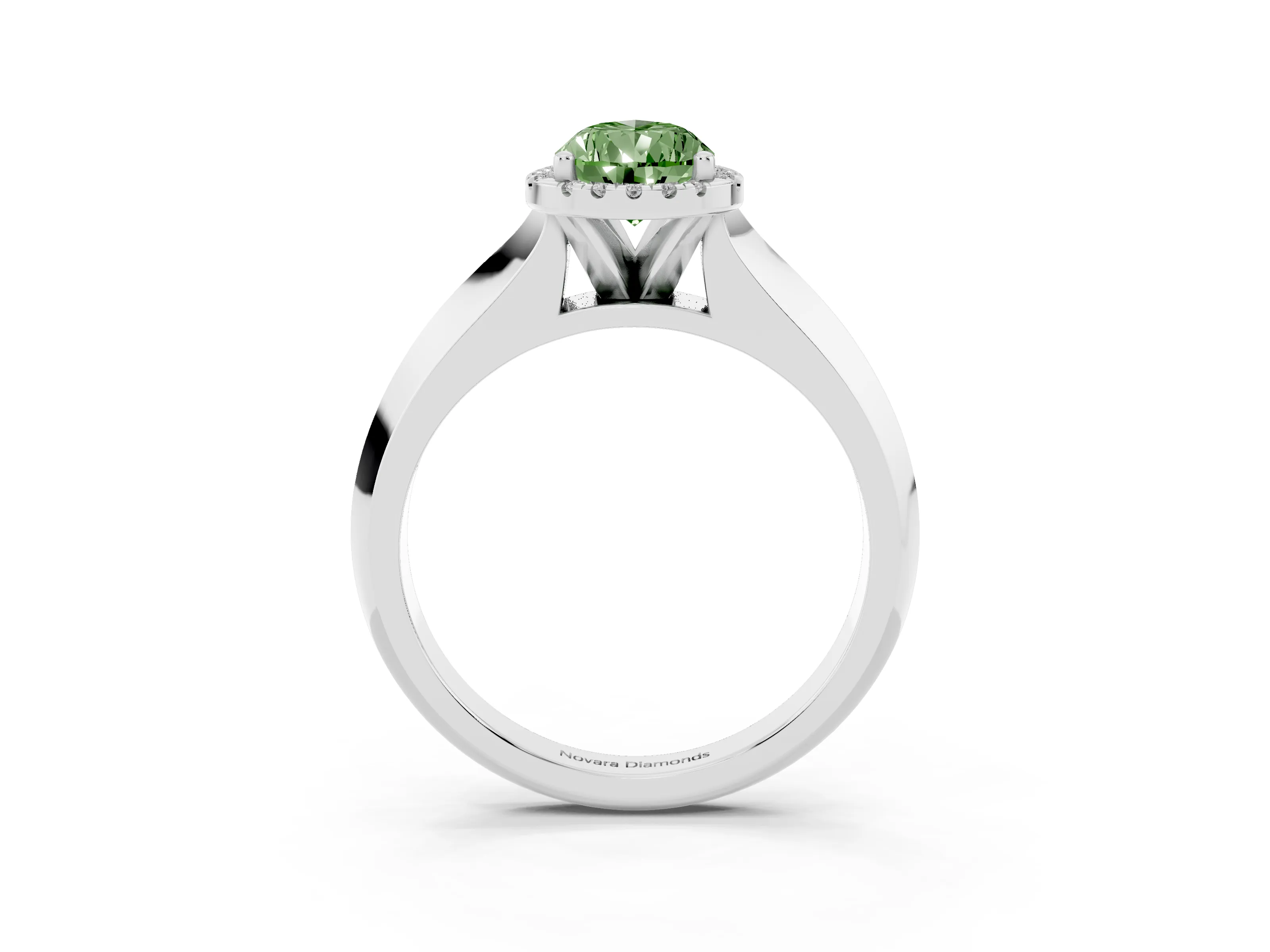 Fancy Green Pear Cut Diamond Halo Ring Set in Platinum with Cathedral Band and Prong Setting