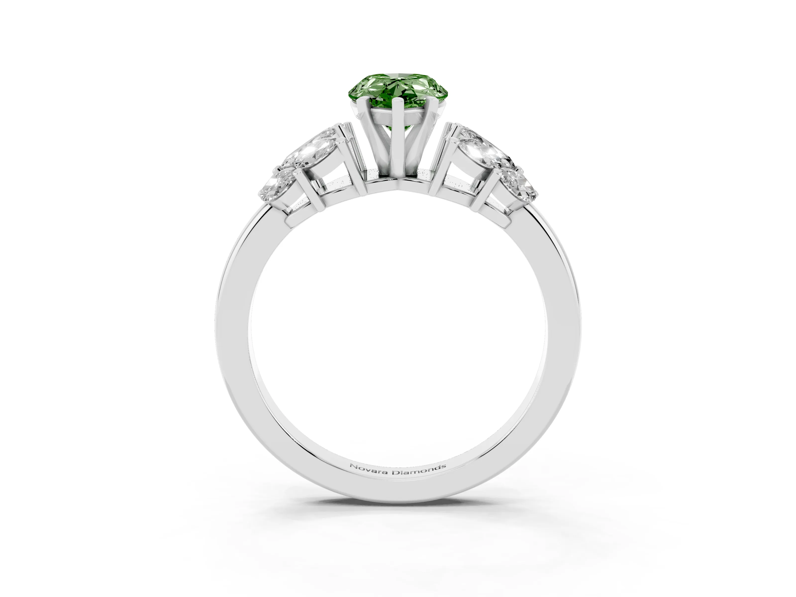 Fancy Green Pear Cut Diamond Cluster Leaf Design Ring Set in Silver with Prong Setting