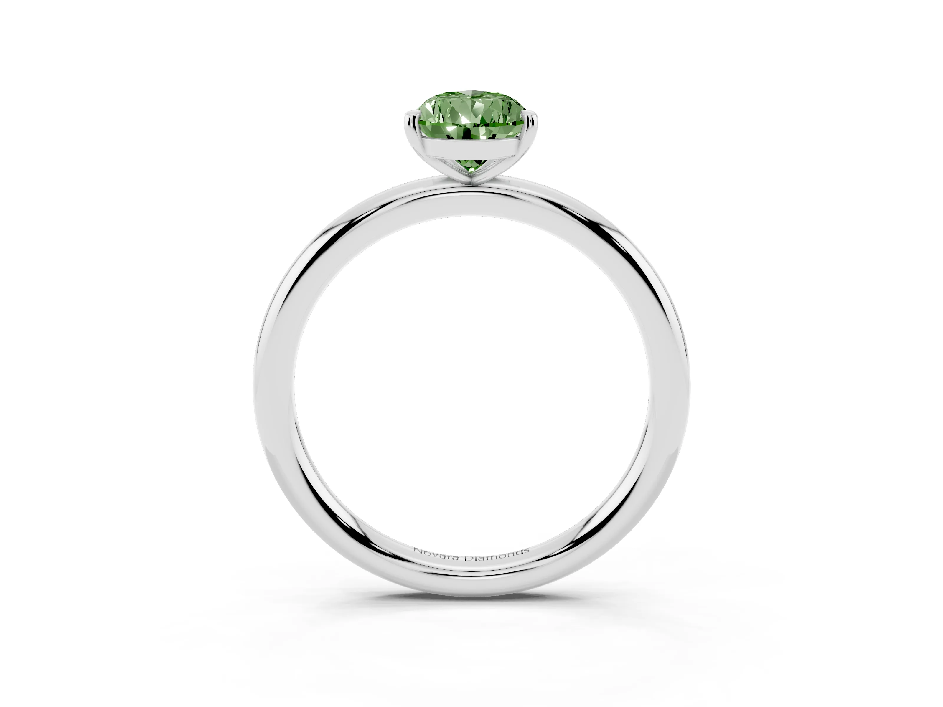 Fancy Green Pear Cut Diamond Solitaire Ring Set in White gold with Prong Setting on a Polished Plain Band