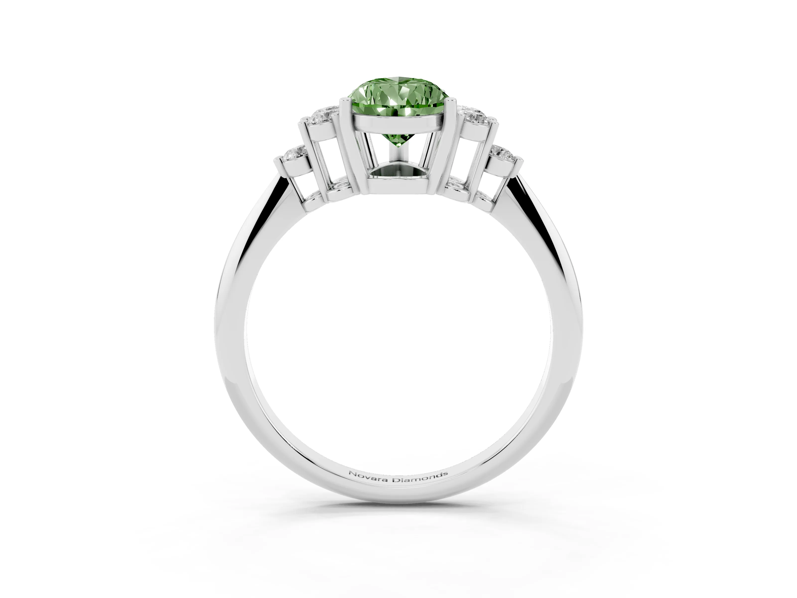 Fancy Green Pear Cut Diamond Cluster Ring Set in White gold with Plain Band and Prong Setting