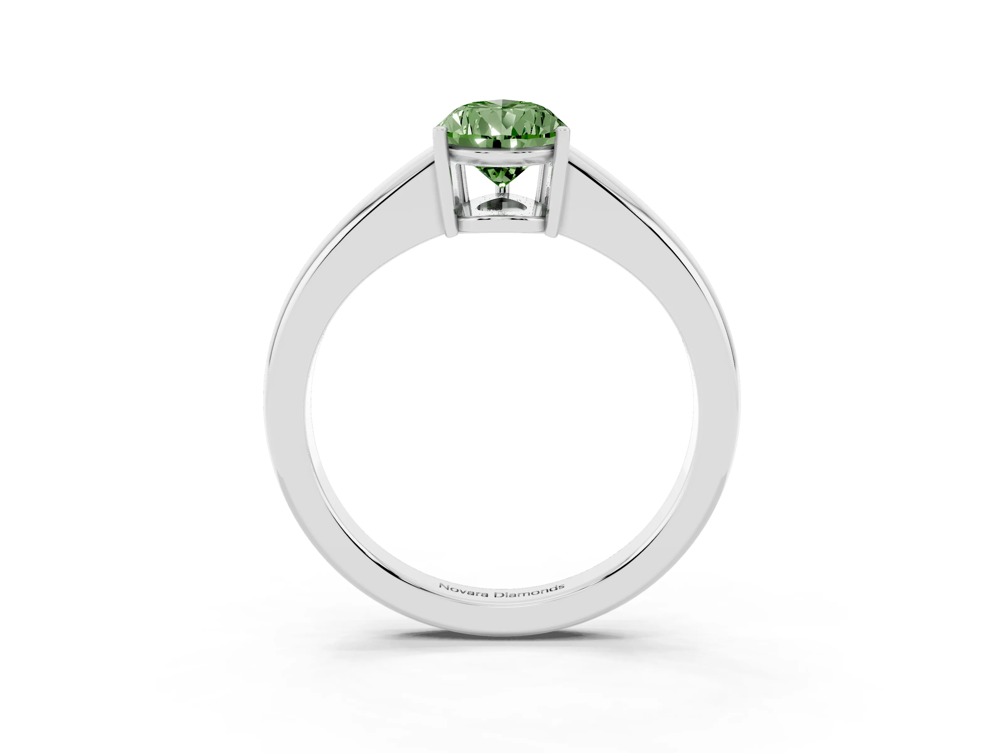 Fancy Green Pear Cut Diamond Solitaire Ring Set in White gold with Tapered Band and Prong Setting