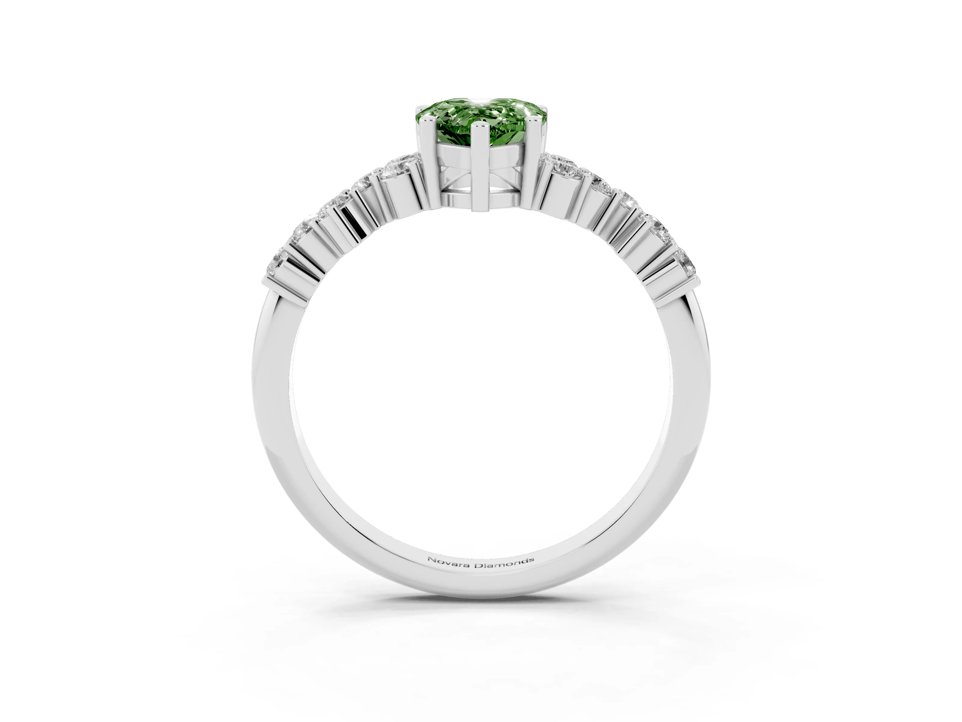 Fancy Green Pear Cut Diamond Ring Set in Platinum with Scattered Round Accents