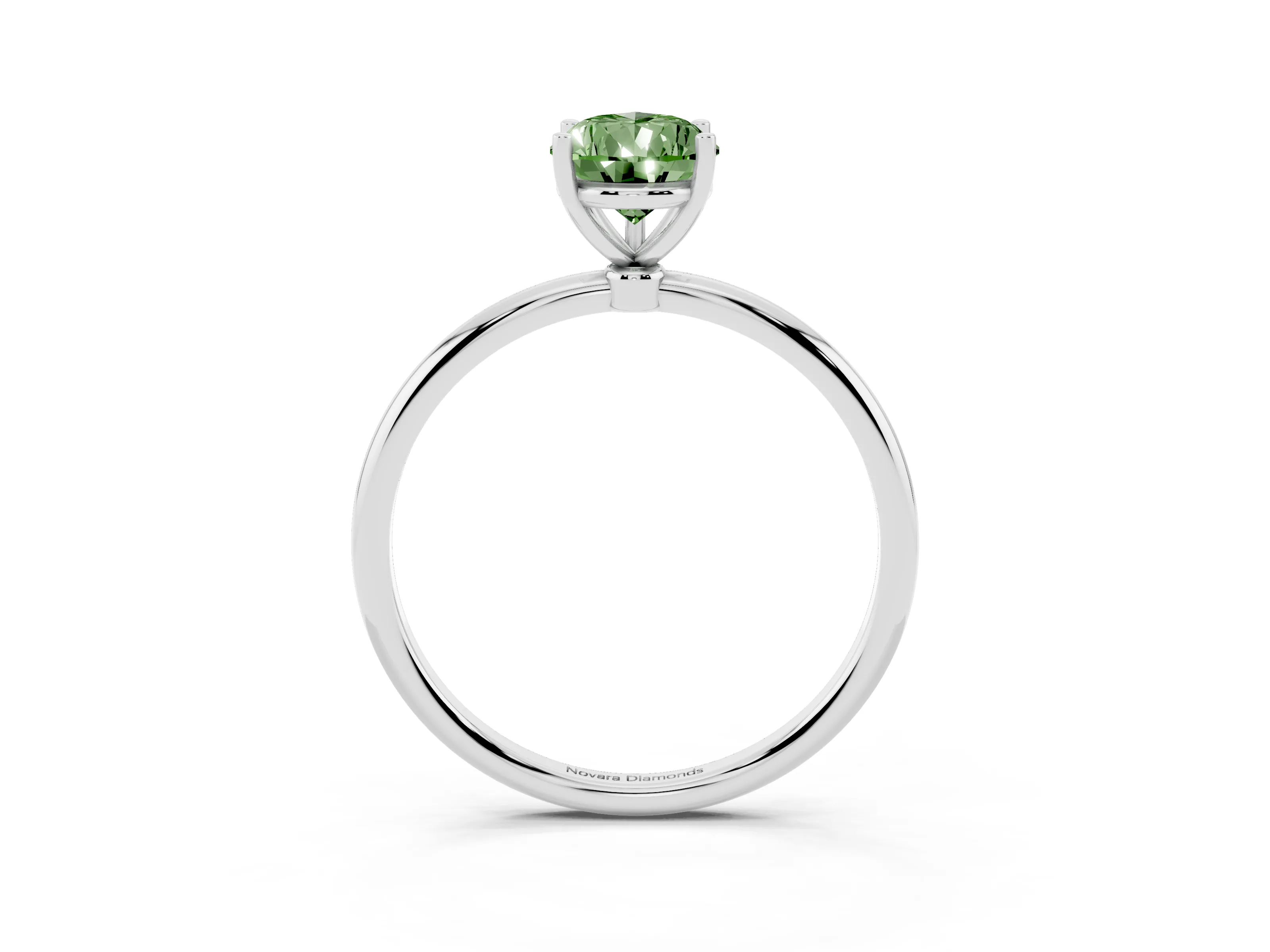 Fancy Green Pear Cut Diamond Solitaire Engagement Ring Set in Silver with Thin Band and Prong Setting
