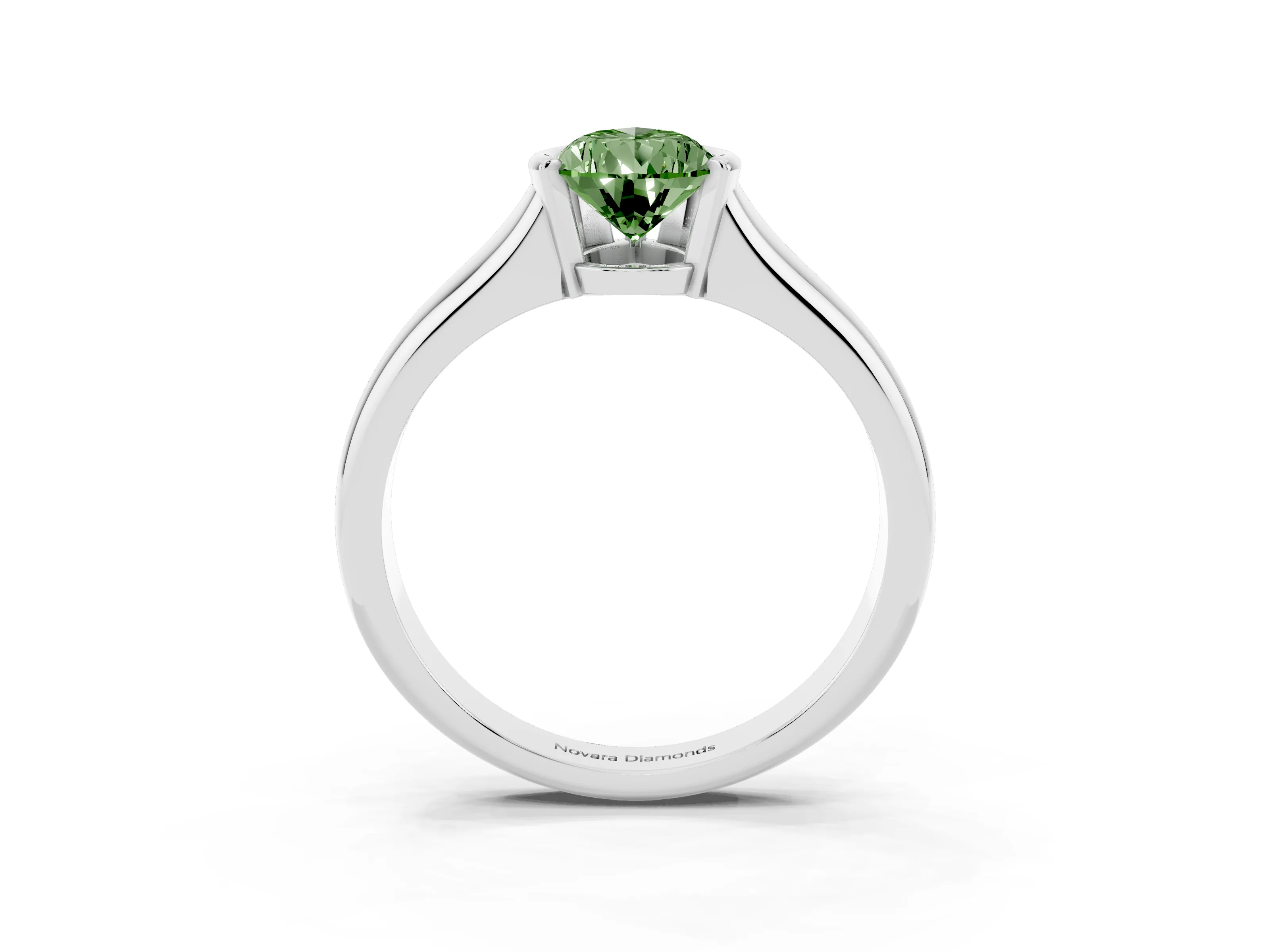 Fancy Green Pear Cut Diamond Solitaire Tension Set Ring Set in White gold with Split Shank Band