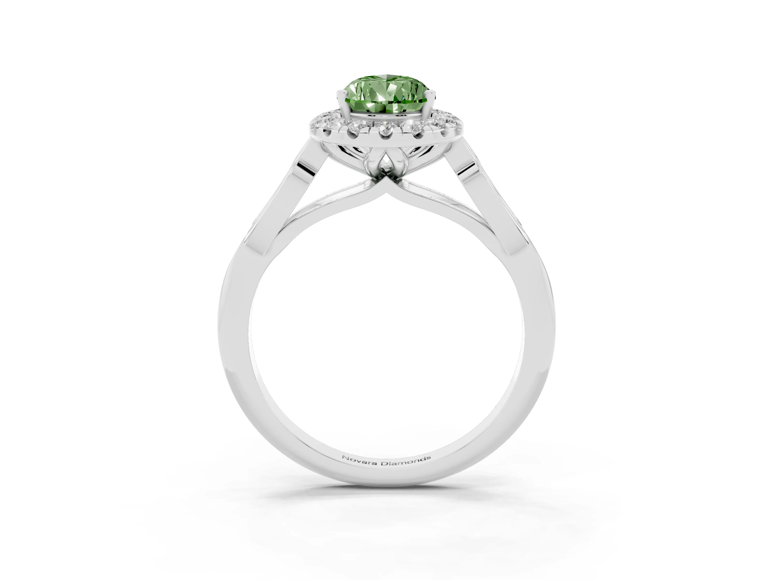 Fancy Green Pear Cut Diamond Halo Engagement Ring Set in Platinum with Filigree Band and Prong-Set Center