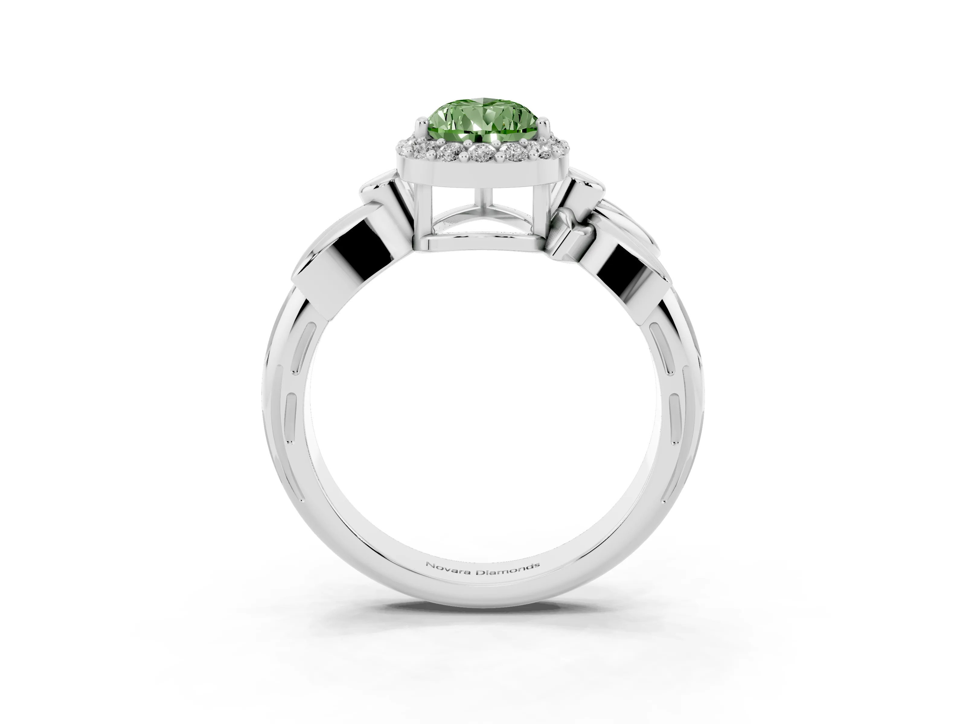 Fancy Green Pear Cut Diamond Halo Floral Band Ring Set in White gold with Prong Setting