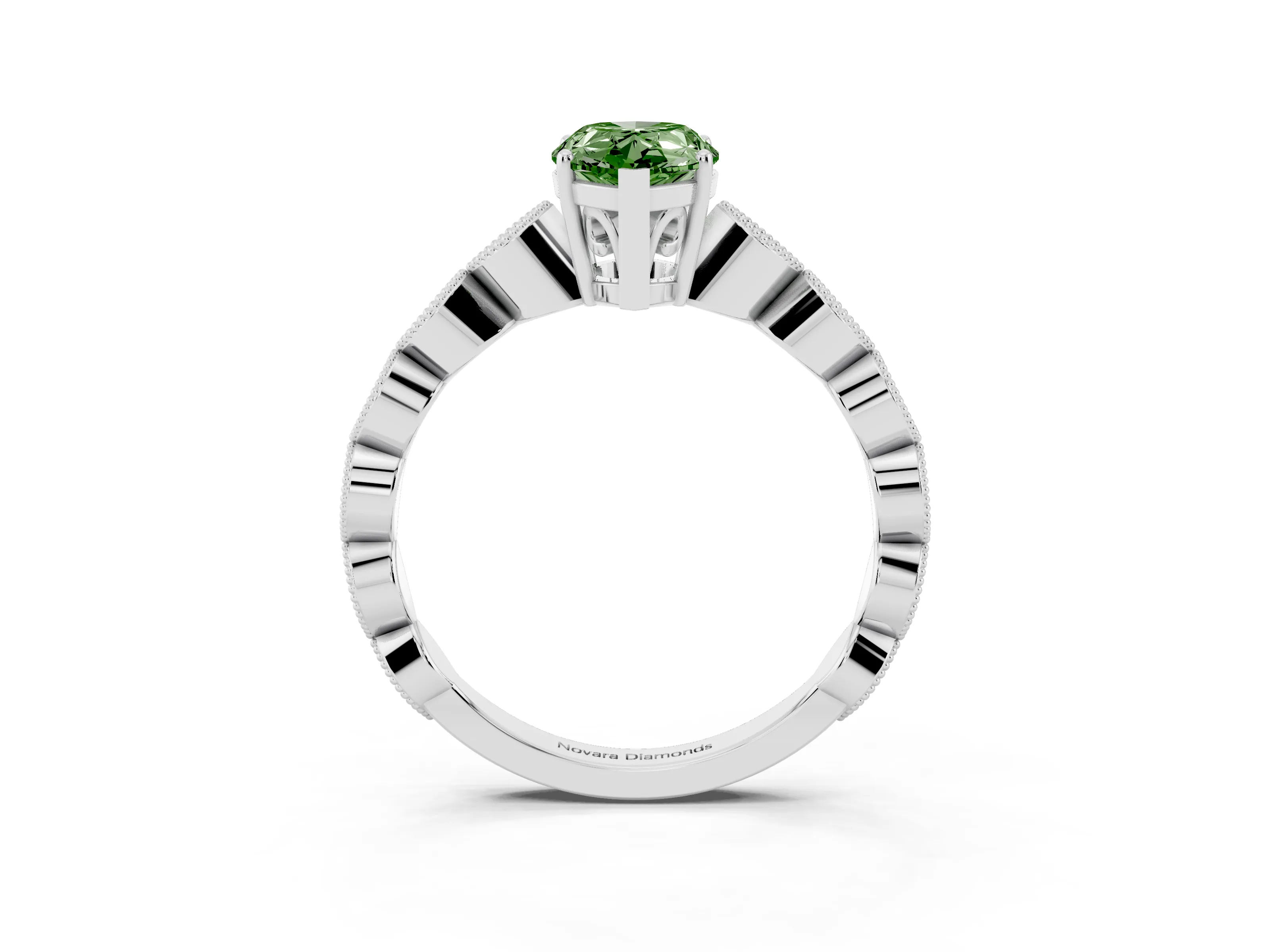 Fancy Green Pear Cut Diamond Solitaire Ring Set in Platinum with Infinity Twist Pavé Band