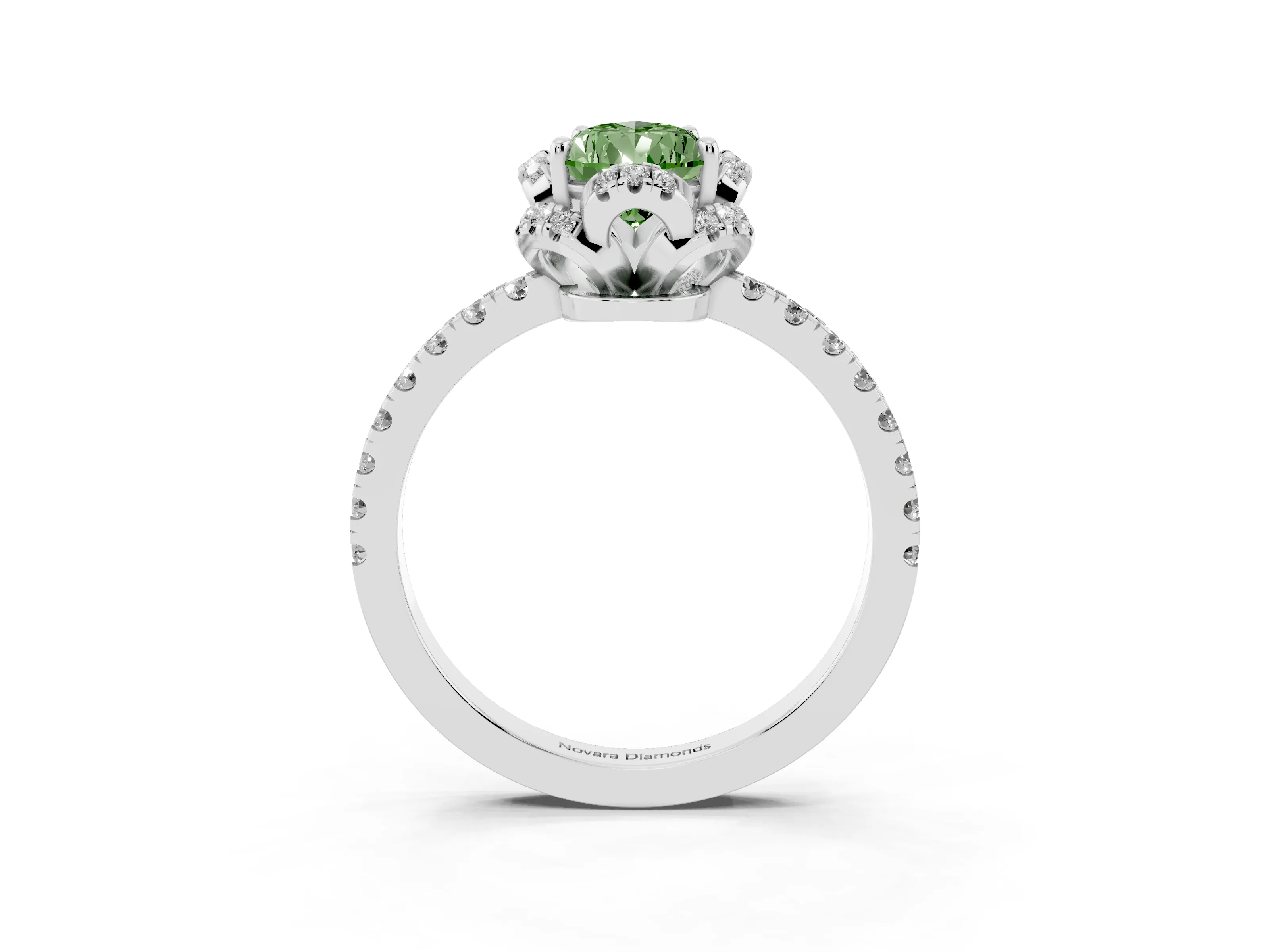 Fancy Green Pear Cut Diamond Halo Pavé Band Ring Set in Platinum with Prong-Held Center