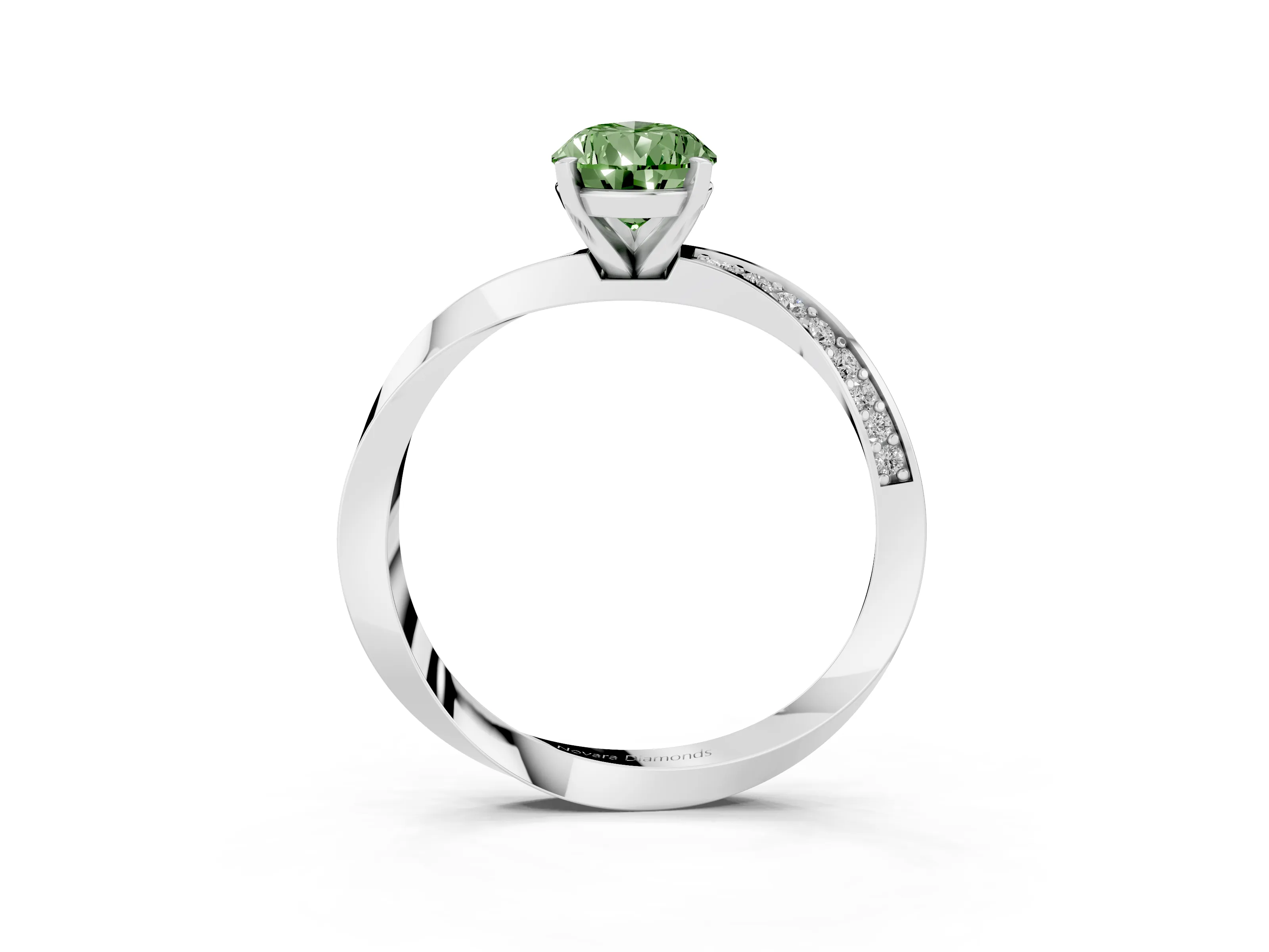 Fancy Green Pear Cut Diamond Engagement Ring Set in Silver with Side Stone Accents and Prong Setting
