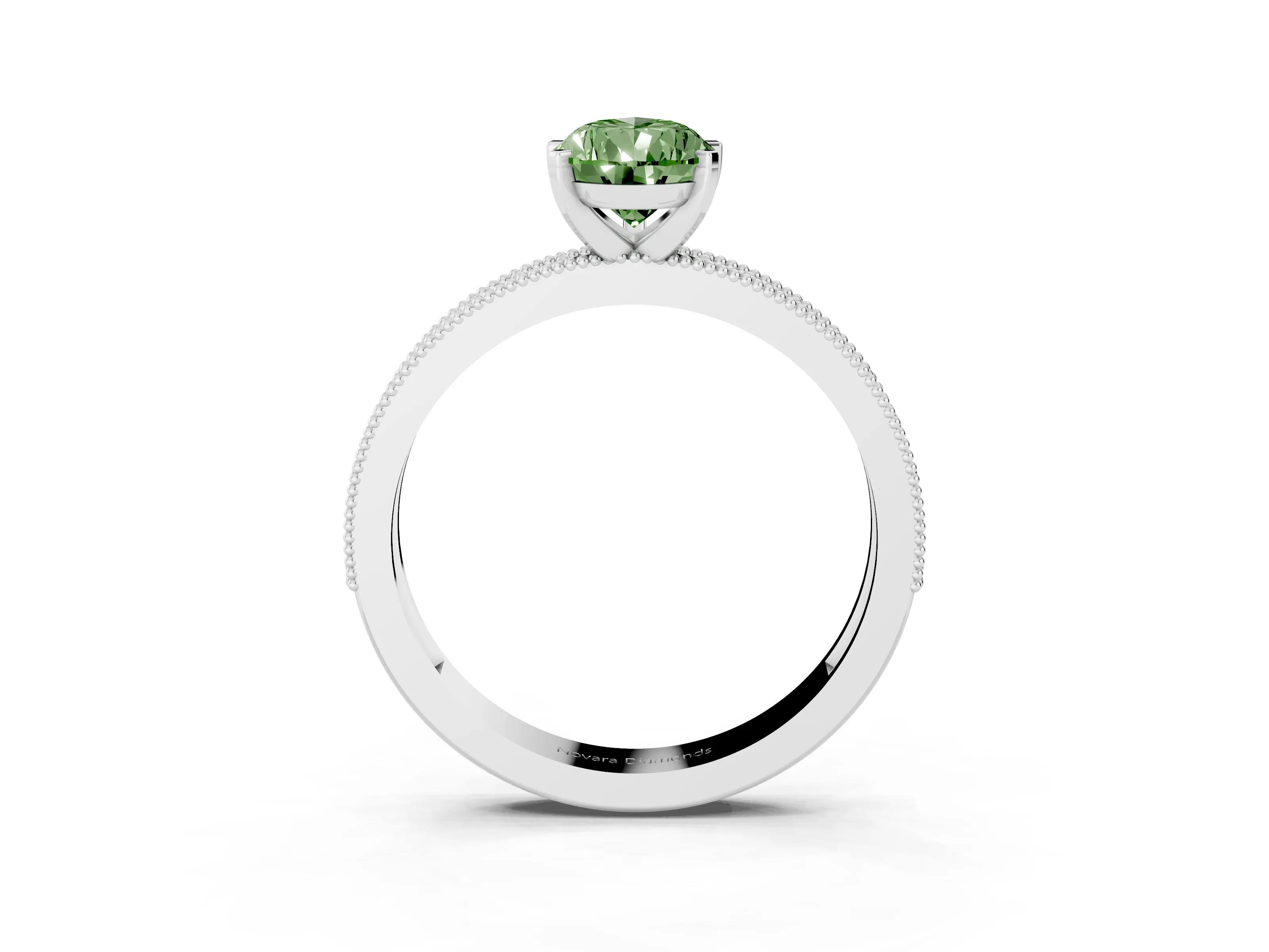 Fancy Green Pear Cut Diamond Milgrain Pavé Engagement Ring Set in Platinum with Prong Setting