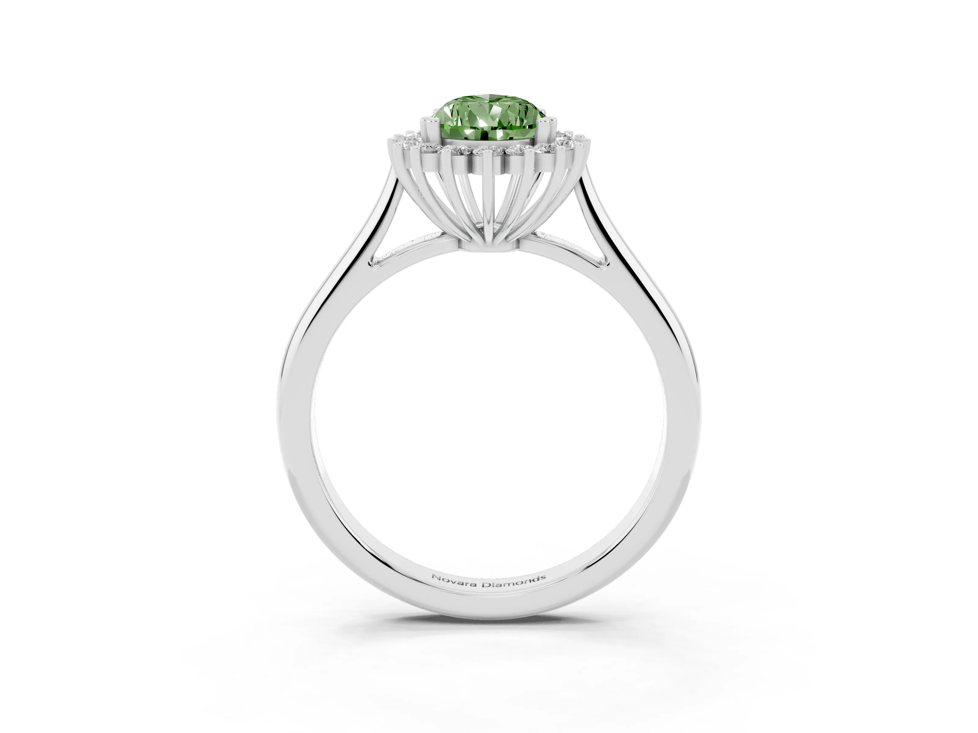 Fancy Green Pear Cut Diamond Halo Ring Set in Silver with Plain Solitaire Band and Prong Setting