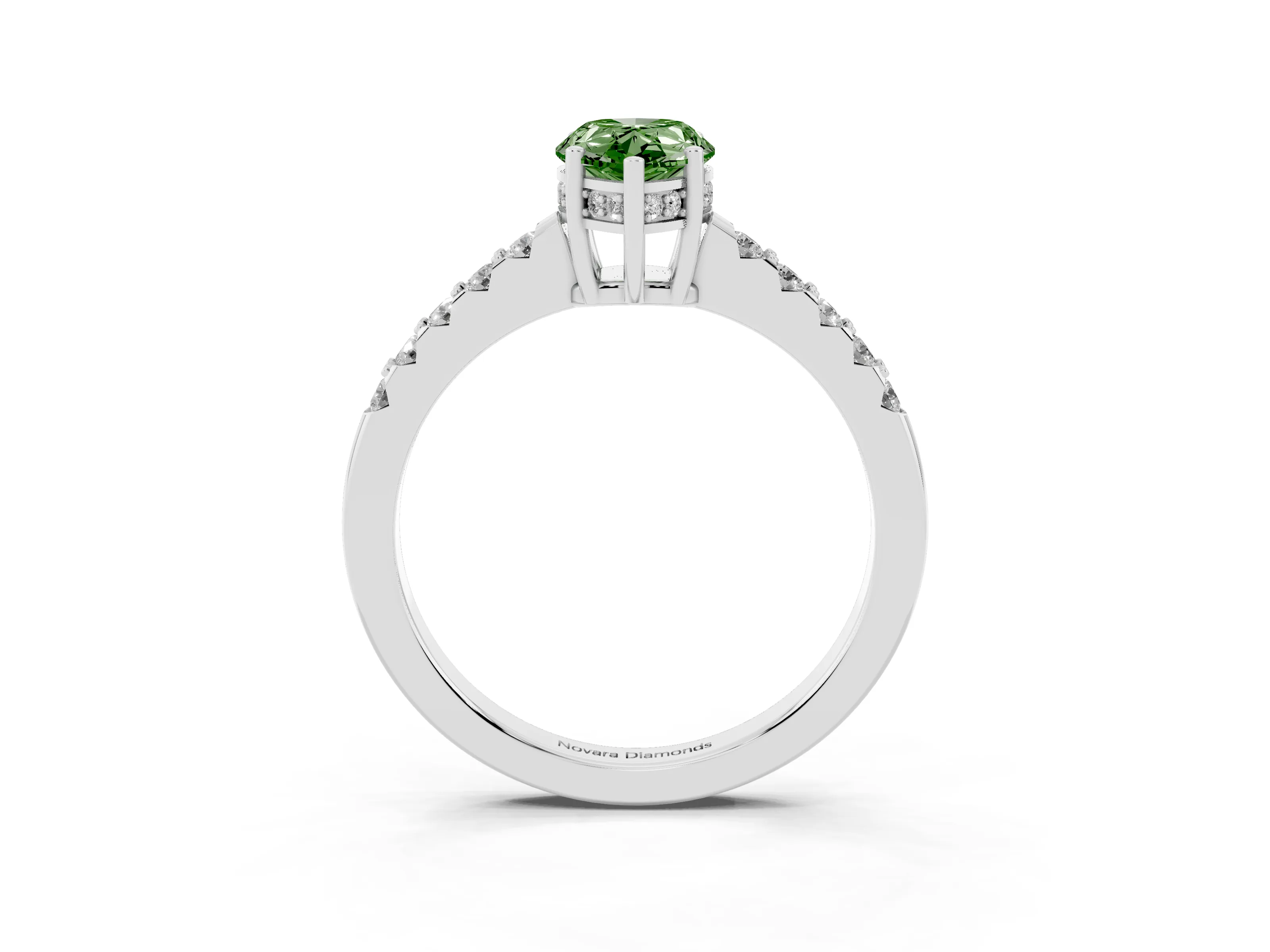 Fancy Green Pear Cut Diamond Solitaire Engagement Ring Set in Platinum with Pavé Band and Prong Setting