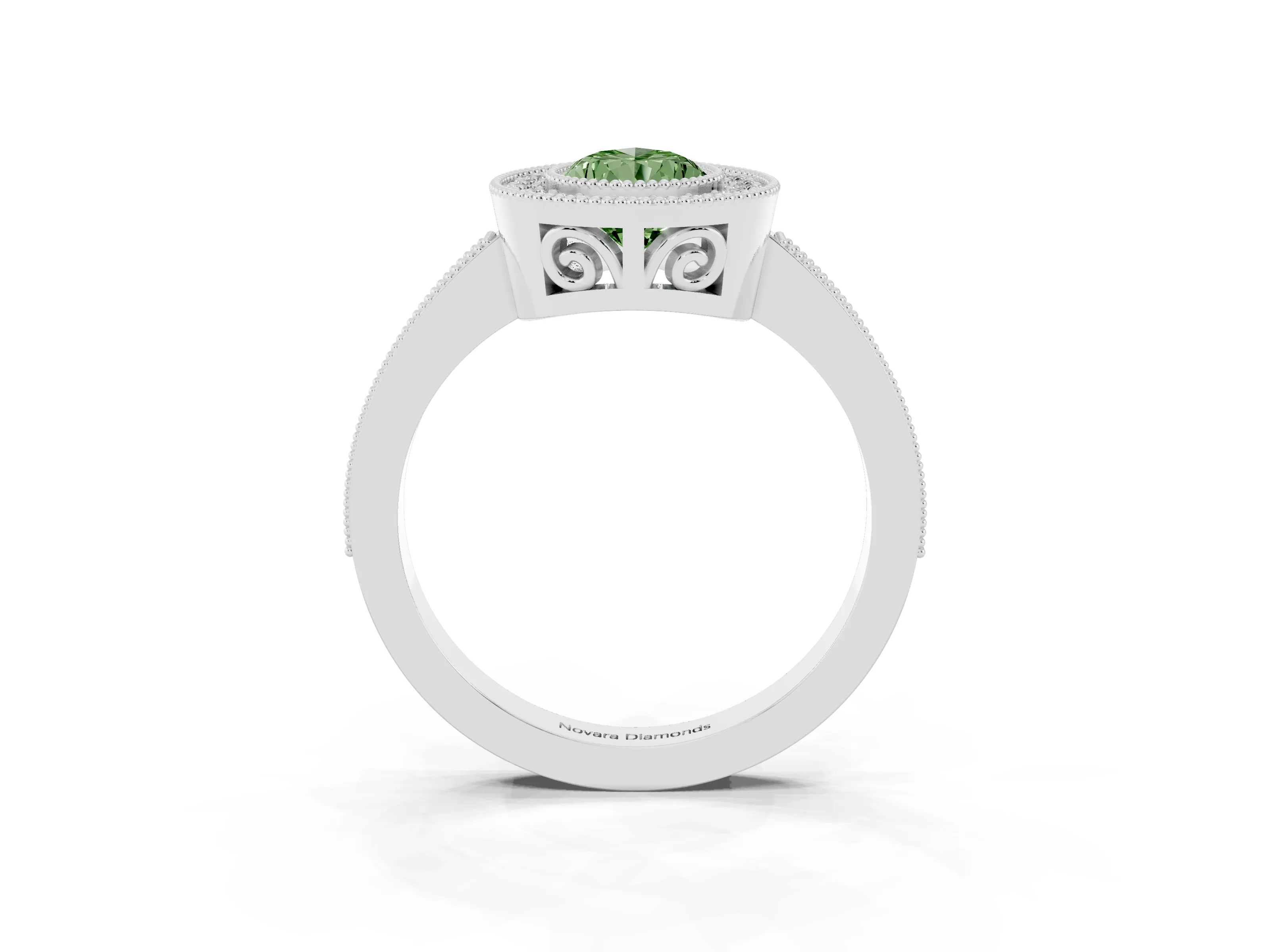 Fancy Green Pear Cut Diamond Round Halo Ring Set in White gold with Pavé Band
