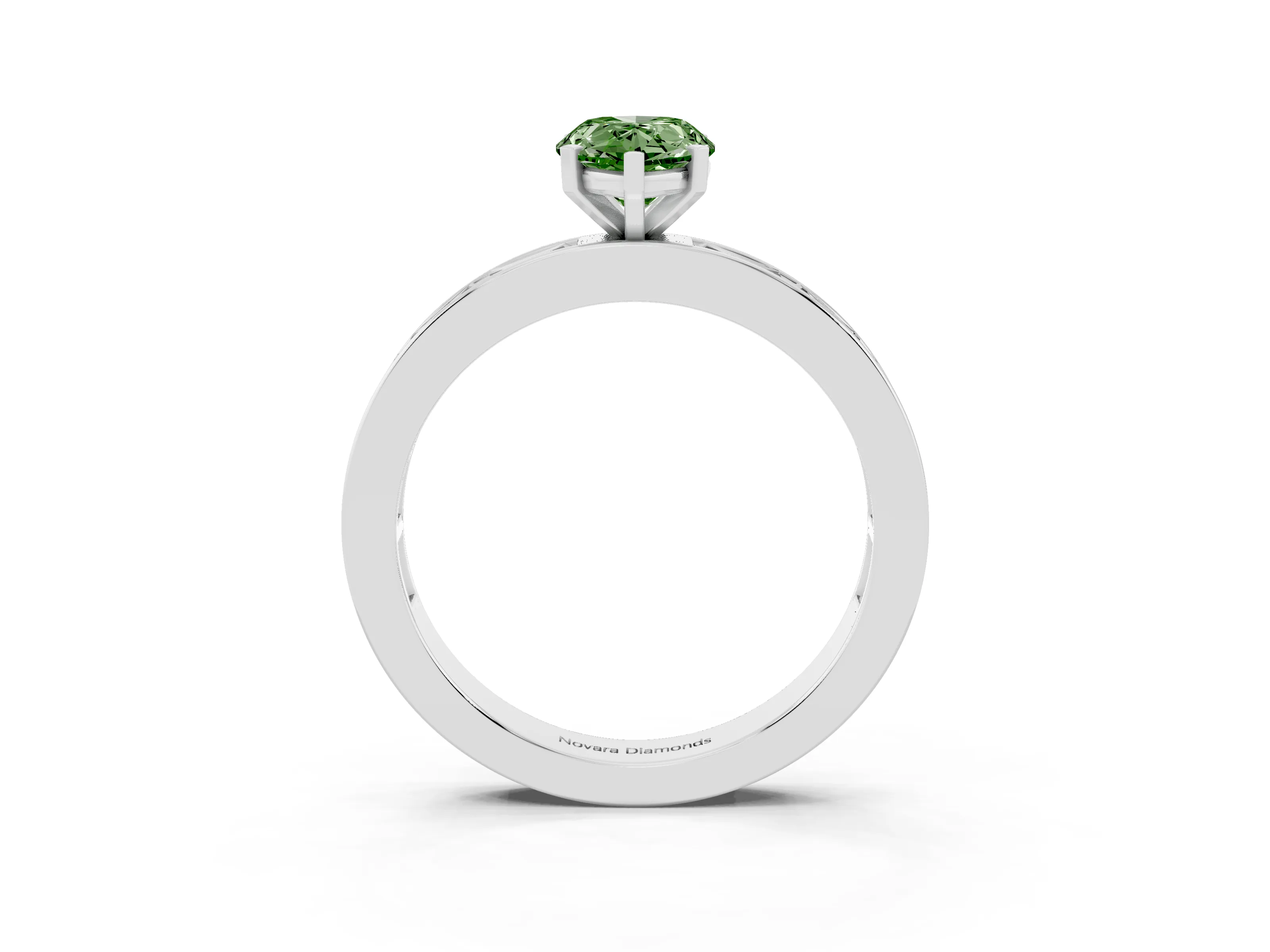 Fancy Green Pear Cut Diamond Solitaire Ring Set in Platinum with Channel-Set Baguette Band and Prong Setting