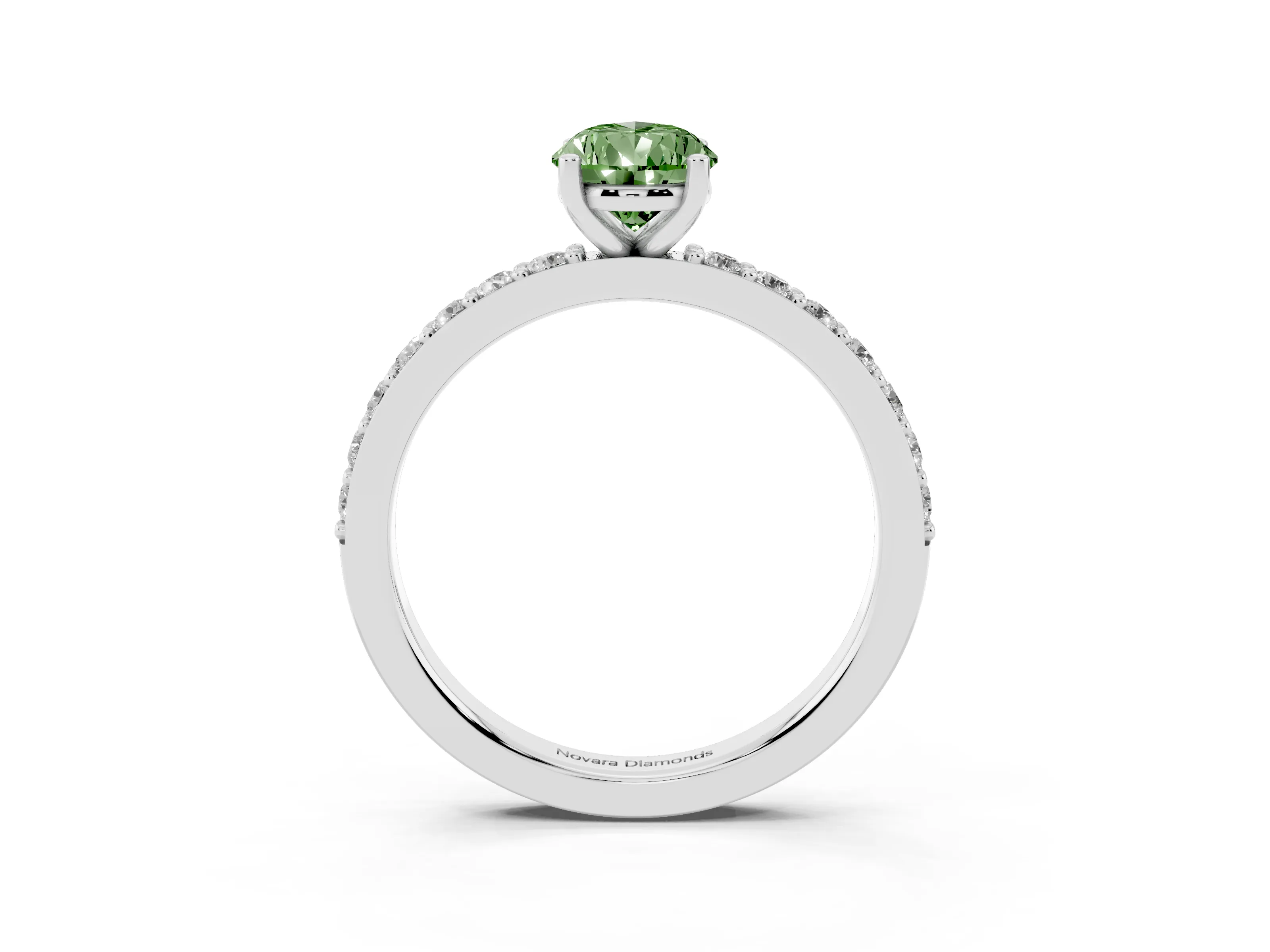 Fancy Green Pear Cut Diamond Solitaire Set in White gold with Round Pavé Band and Prong Setting