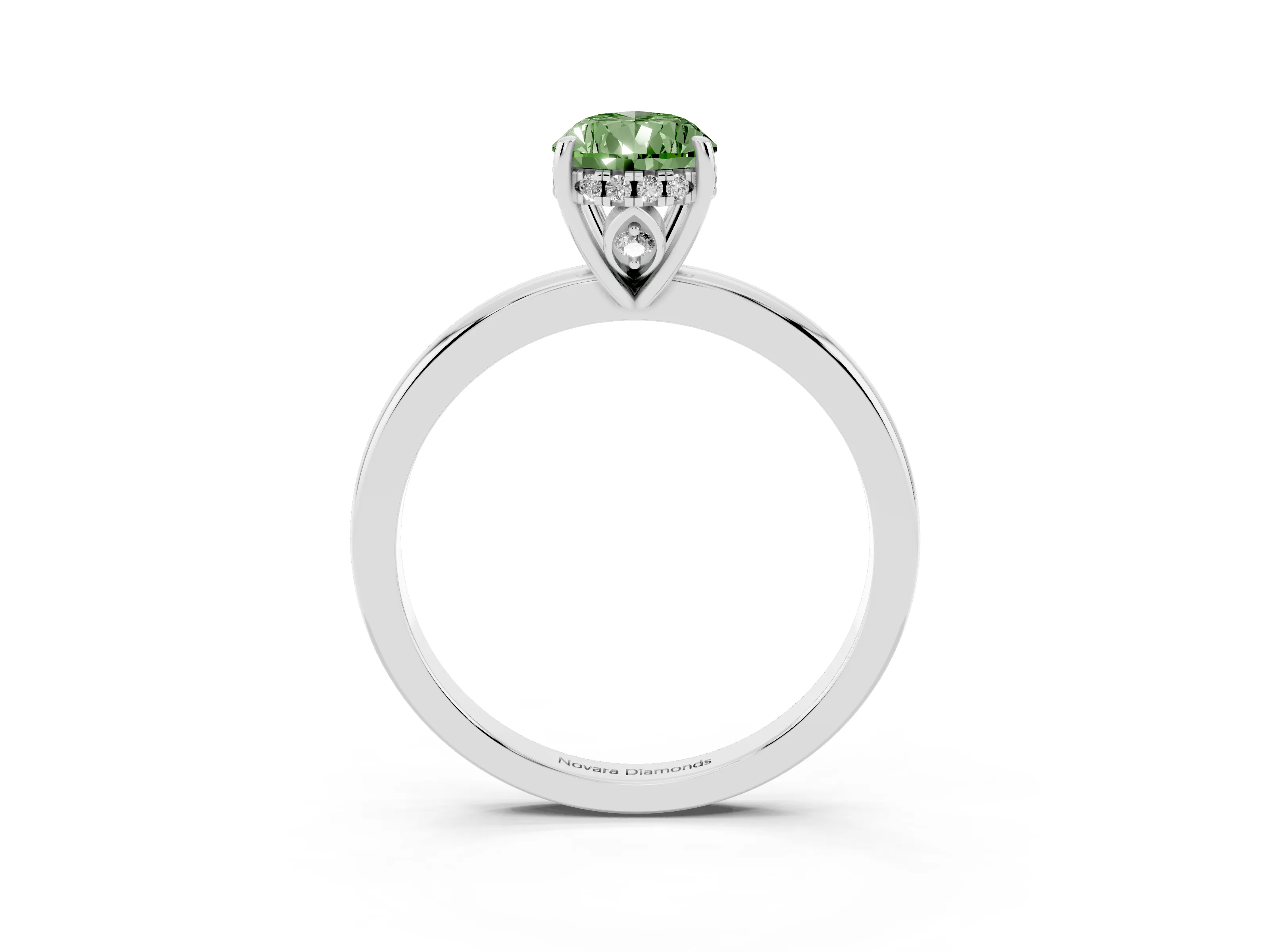 Fancy Green Pear Cut Diamond Solitaire Ring Set in Silver with Plain Band and Prong Setting