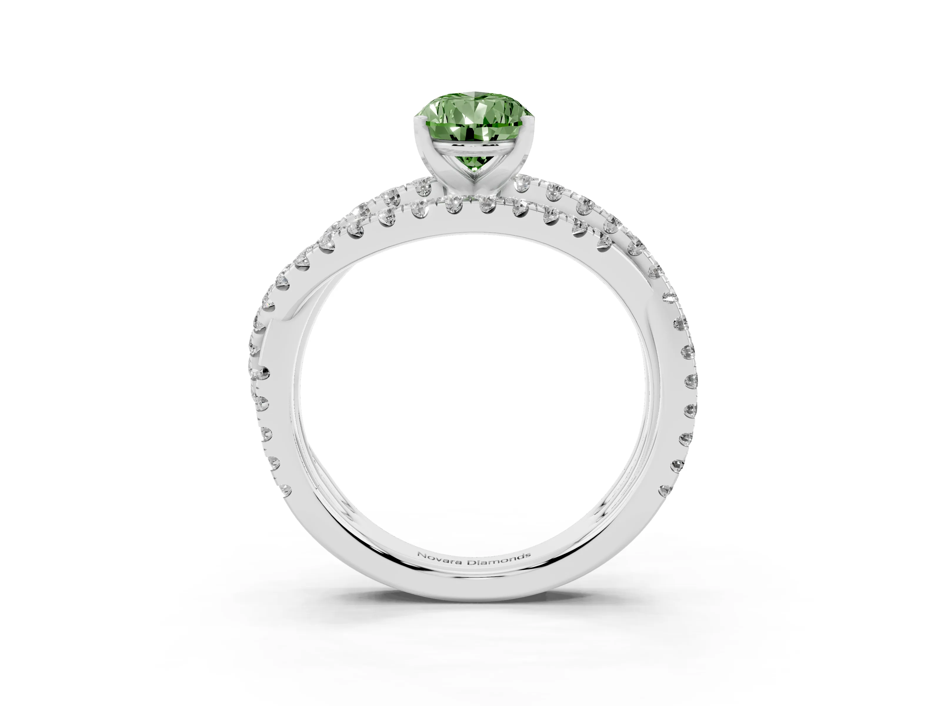 Fancy Green Pear Cut Diamond Solitaire Twist Band Ring Set in Platinum with Pavé Setting and Prong Head