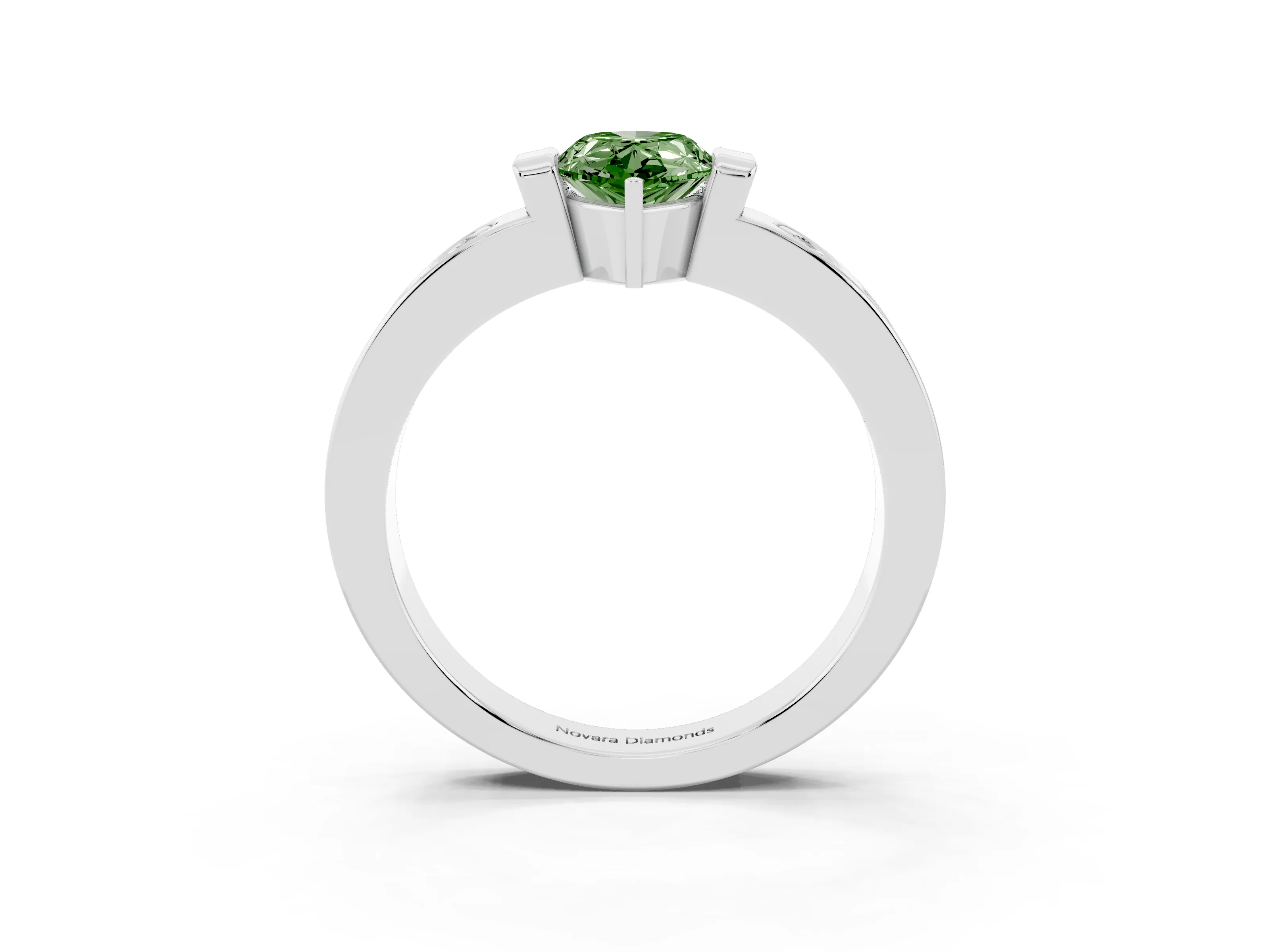 Fancy Green Pear Cut Diamond Channel-Set Band Ring Set in Silver with Bezel Prong Setting