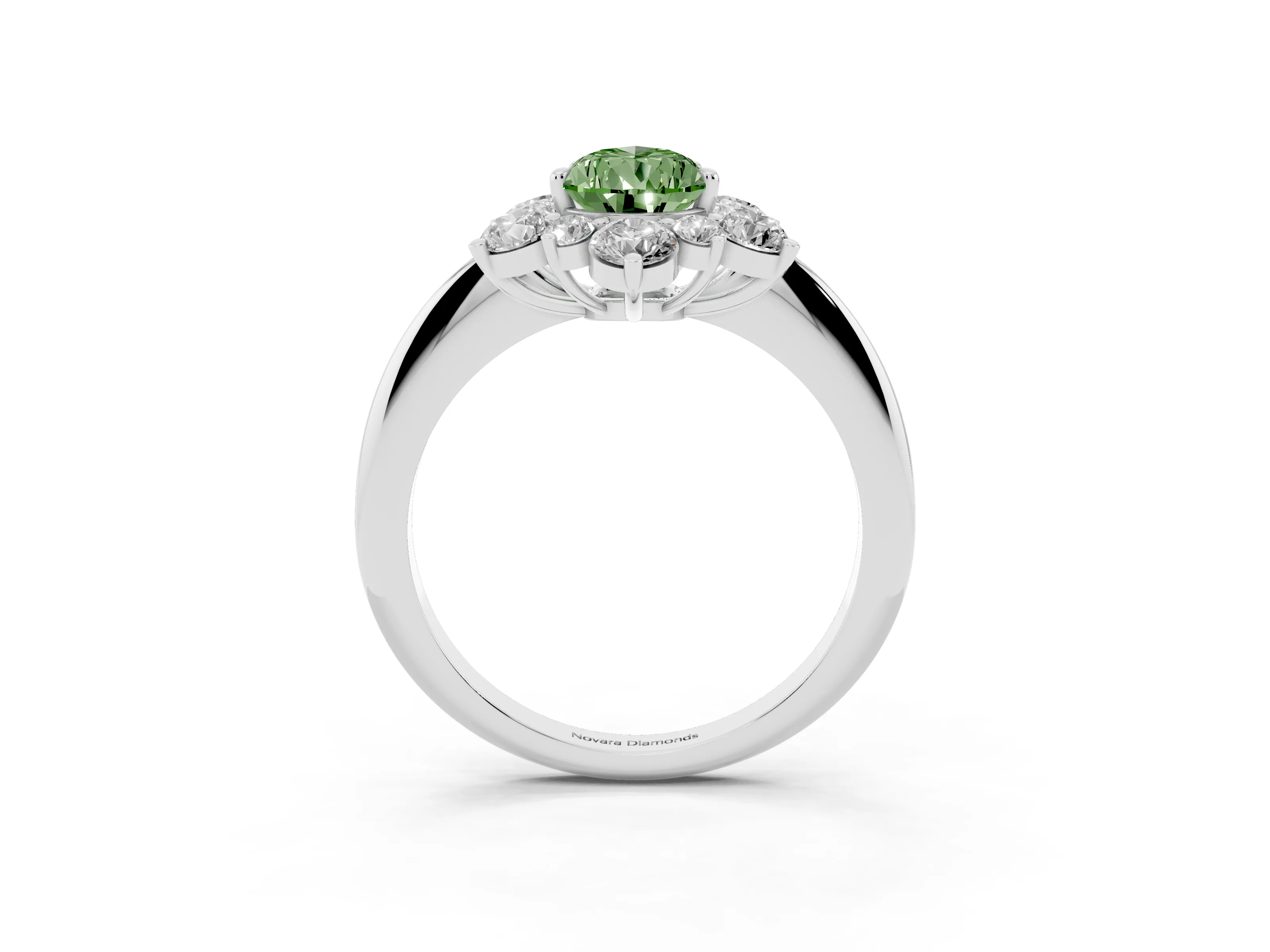 Fancy Green Pear Cut Diamond Cluster Halo Ring Set in White gold with Solitaire Band and Prong Setting