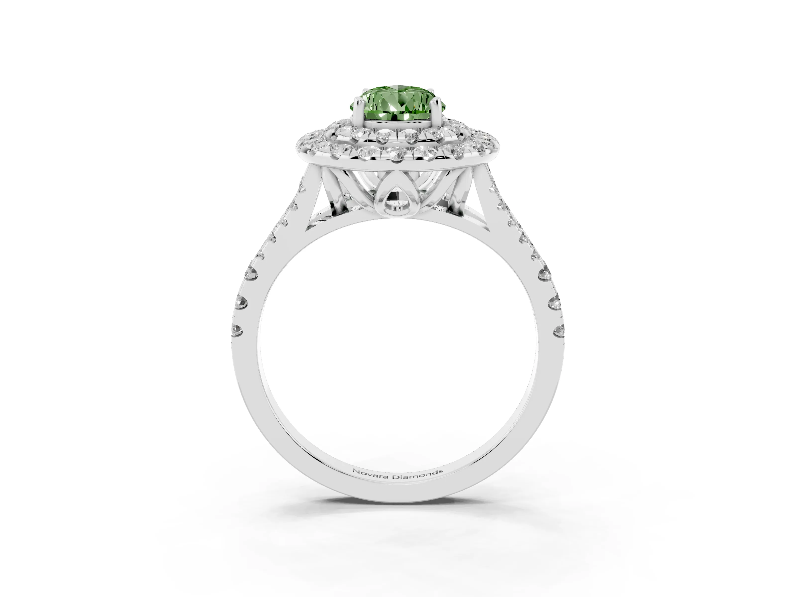 Fancy Green Pear Cut Diamond Double Halo Ring Set in Silver with Pavé Split Shank and Prong Setting