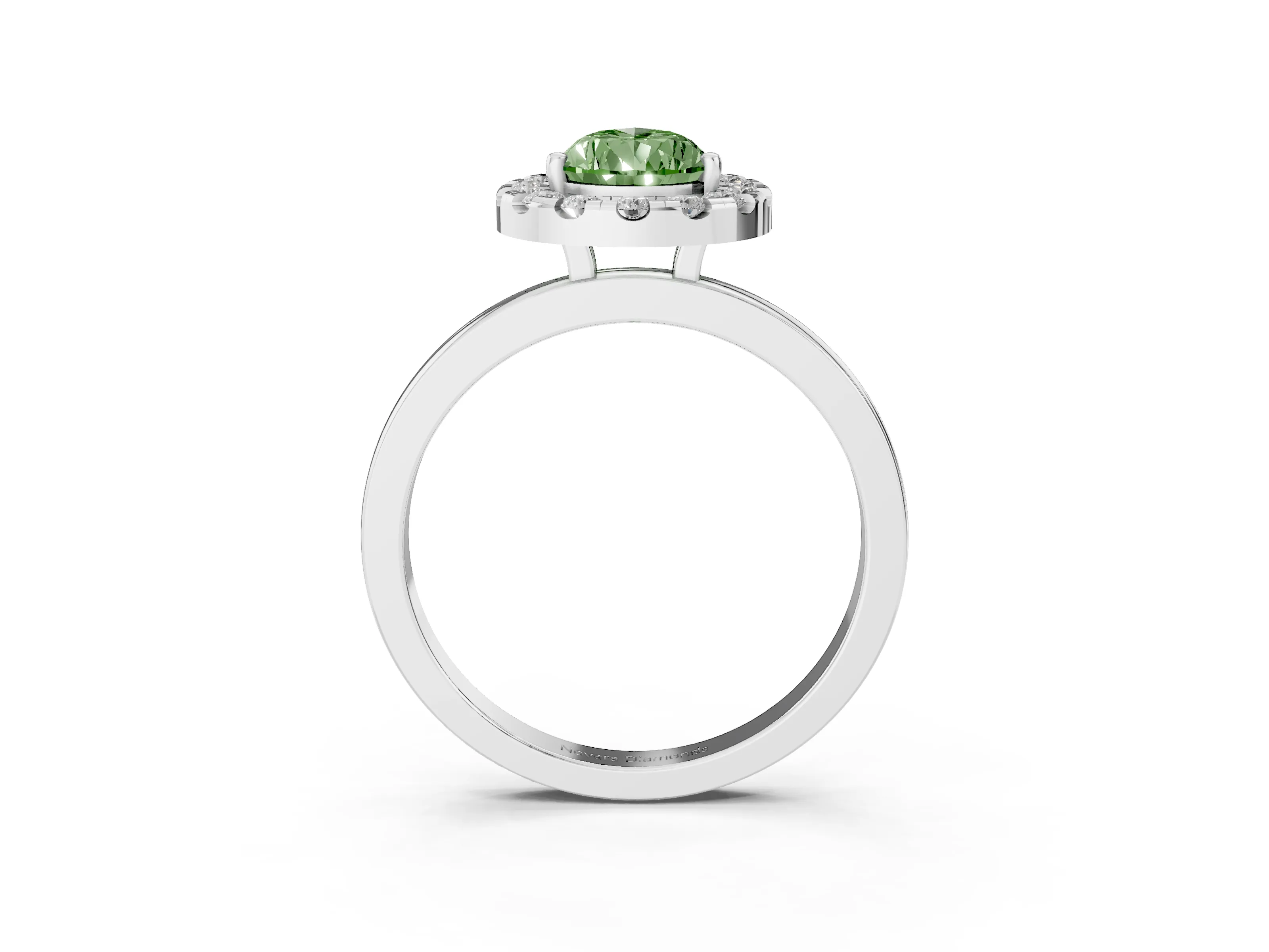 Fancy Green Pear Cut Diamond Halo Solitaire Ring Set in Silver with Pavé Band and Prong Setting