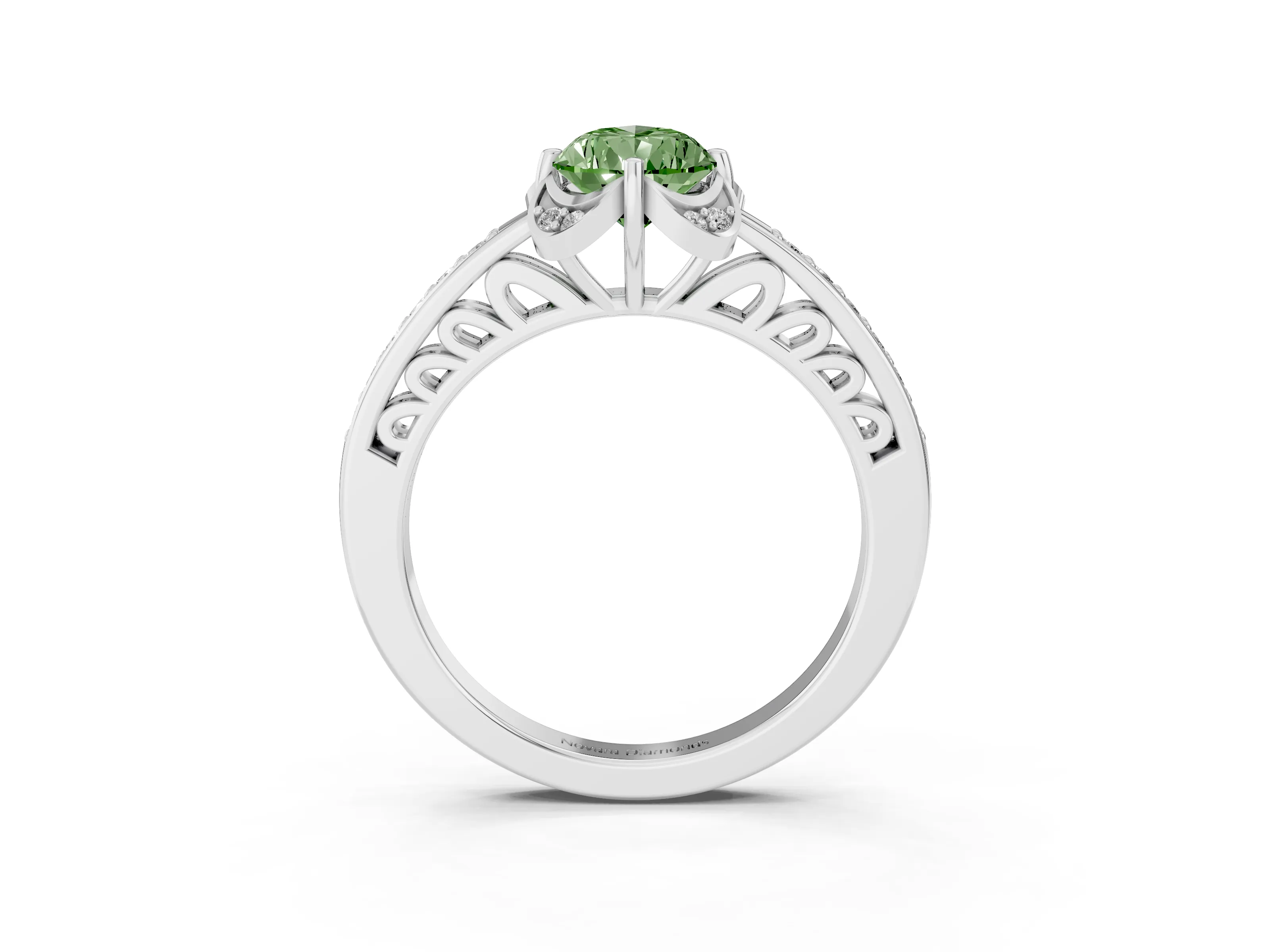 Fancy Green Pear Cut Diamond Halo Ring Set in Silver with Channel Set Band and Prong Setting