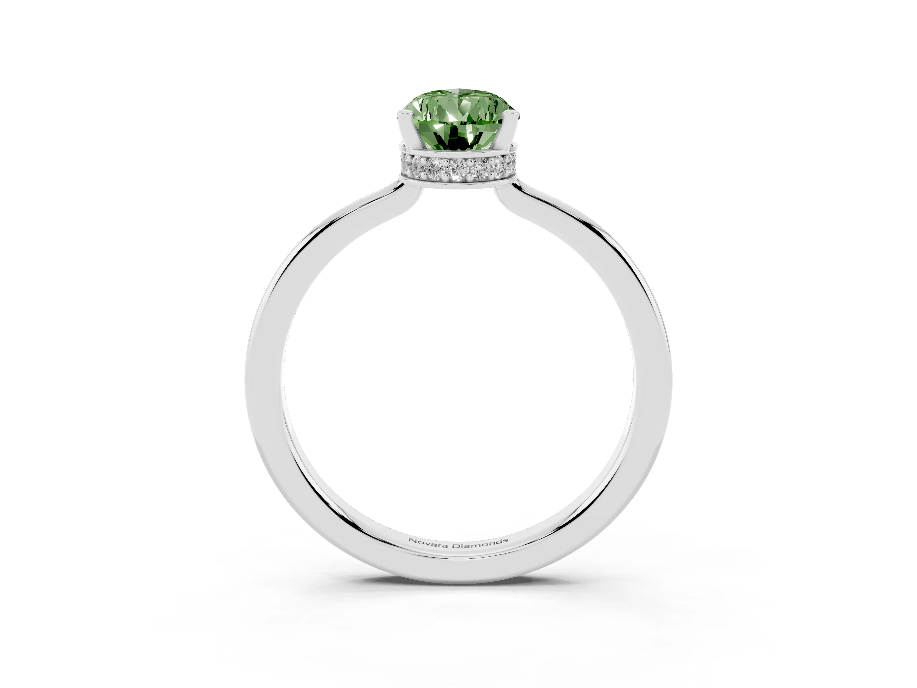 Fancy Green Pear Cut Diamond Solitaire Engagement Ring Set in Platinum with Prong Setting on a Plain Band