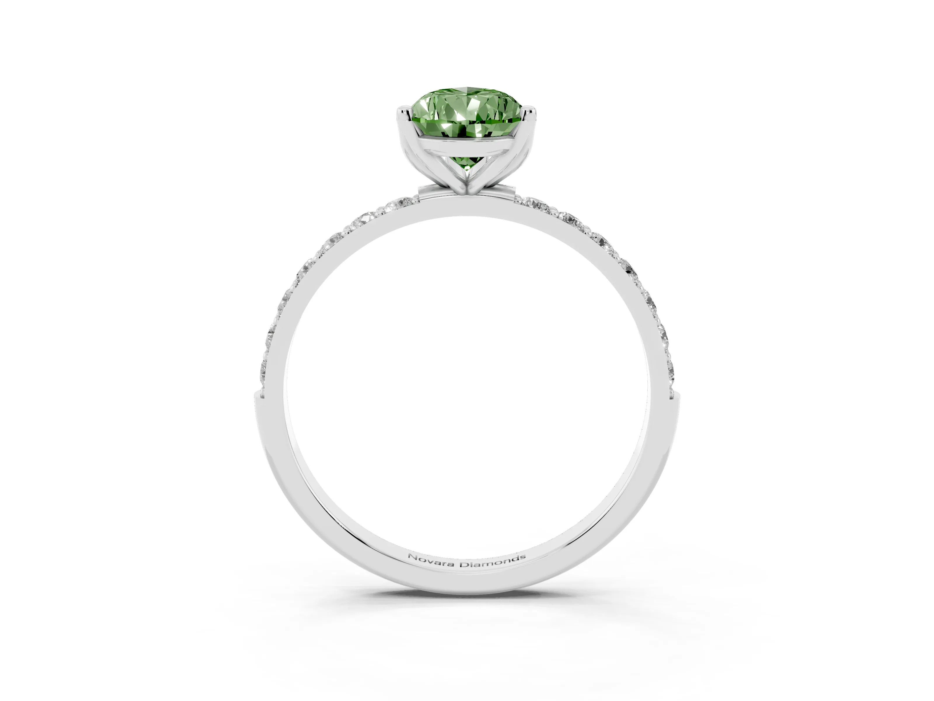 Fancy Green Pear Cut Diamond Solitaire Engagement Ring Set in Platinum with Round Pavé Band and Prong Setting