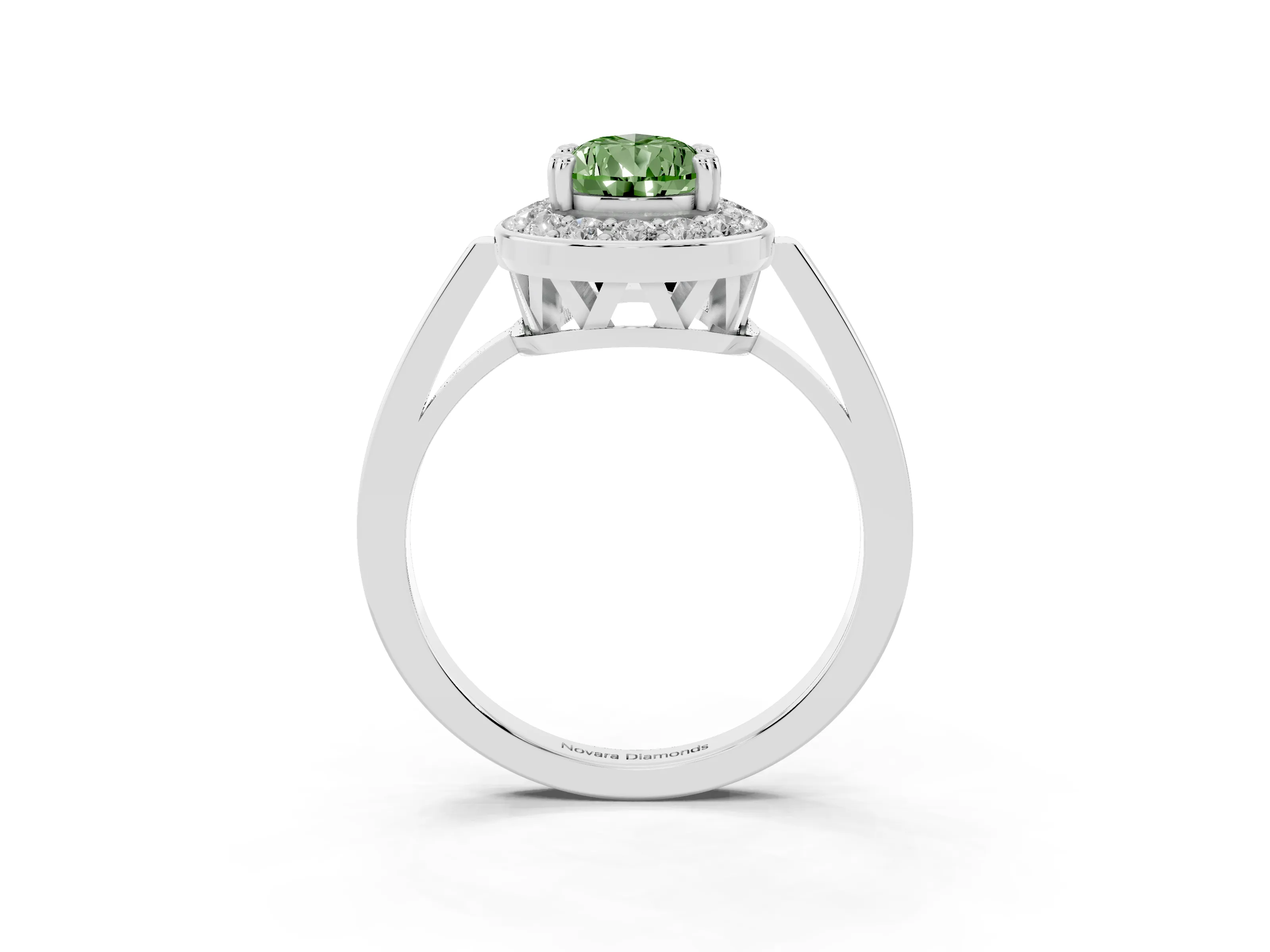 Fancy Green Pear Cut Diamond Halo Ring Set in Silver with Accent-Lined Split Shank and Prong Setting
