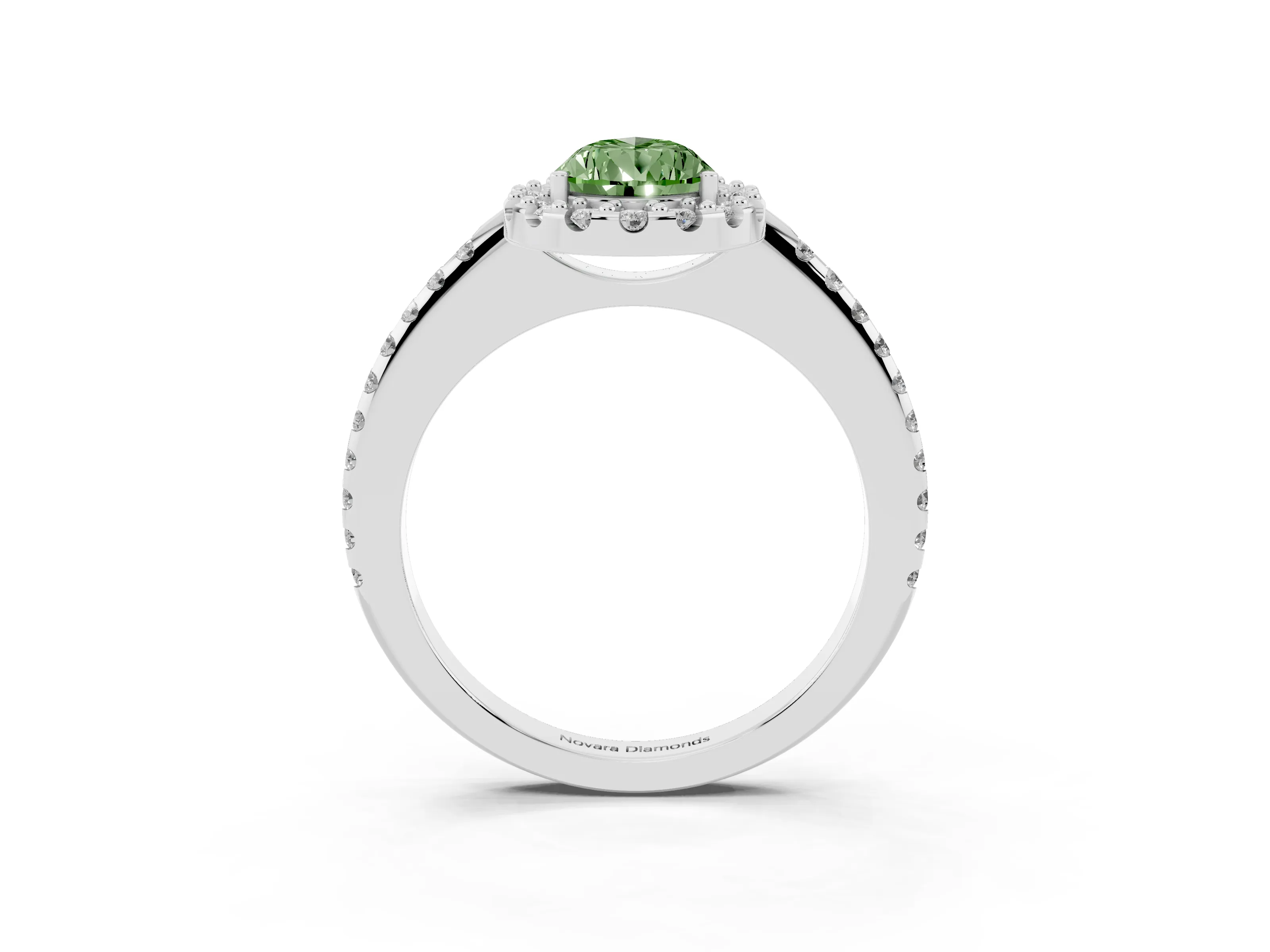 Fancy Green Pear Cut Diamond Pavé Halo Ring Set in Silver with Prong Setting